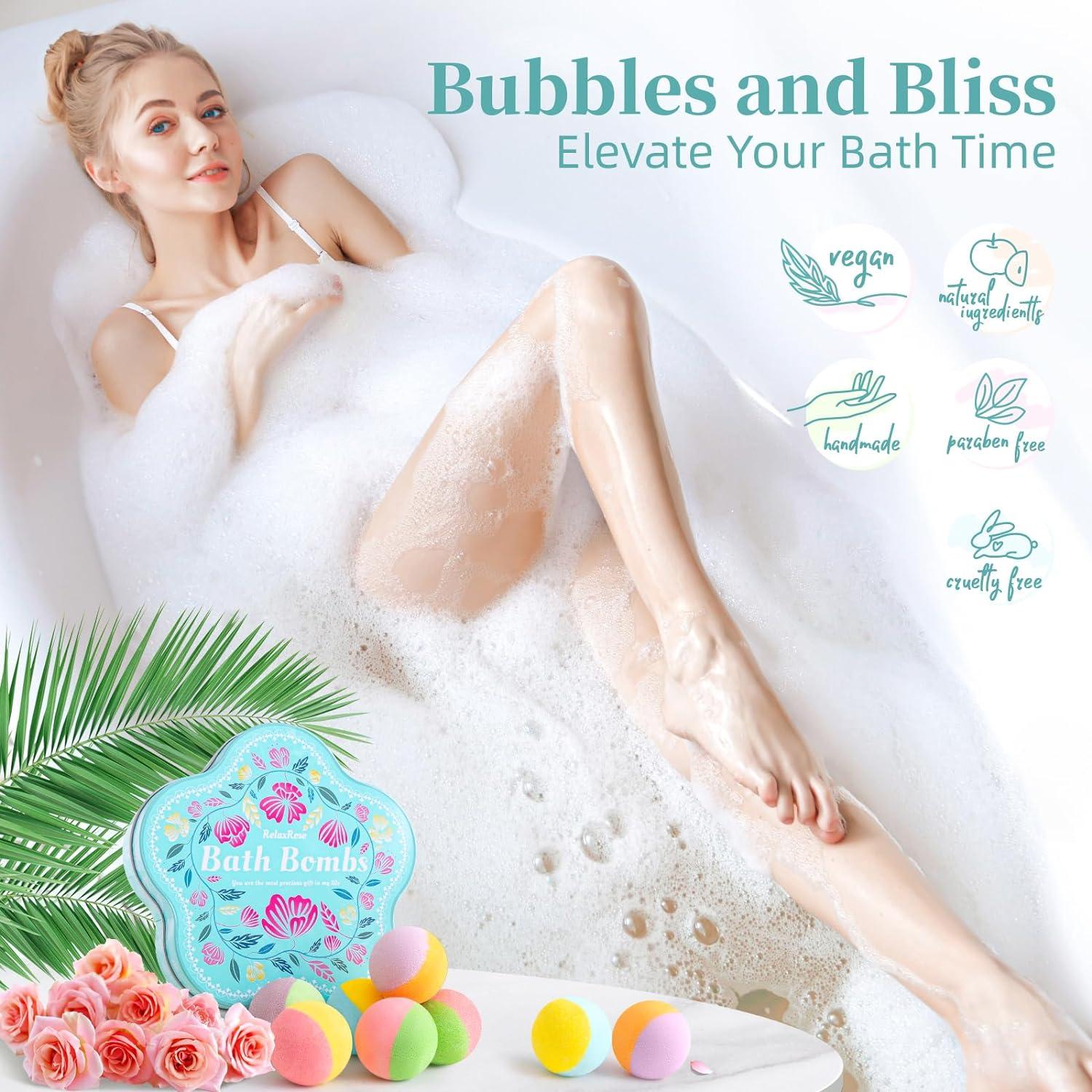 Juego de 10 Bombas de Baño RelaxRose - Aromas Naturales