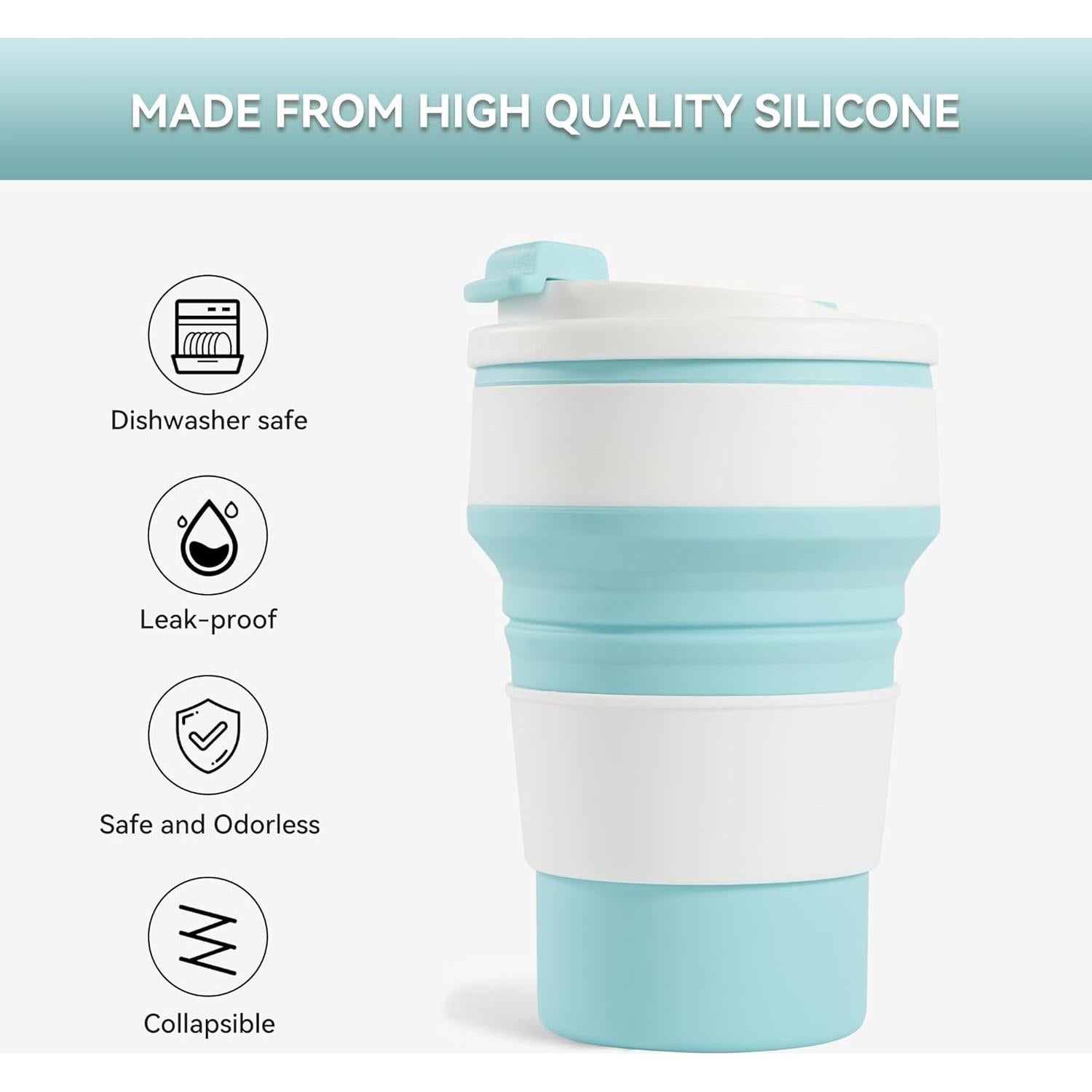 Taza Plegable de Silicona Fijinhom 12oz Azul a Prueba de Fugas