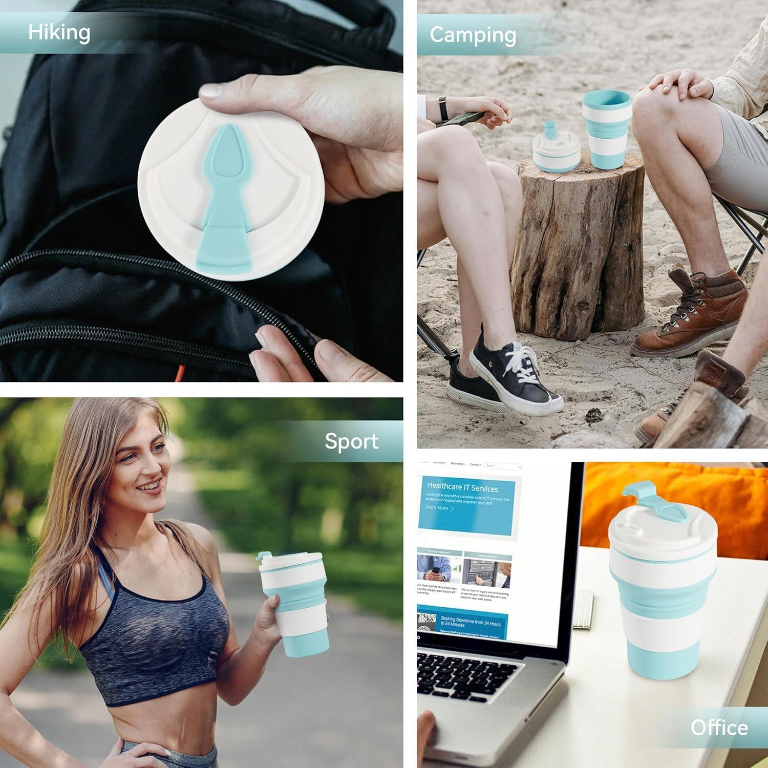 Taza Plegable de Silicona Fijinhom 12oz Azul a Prueba de Fugas