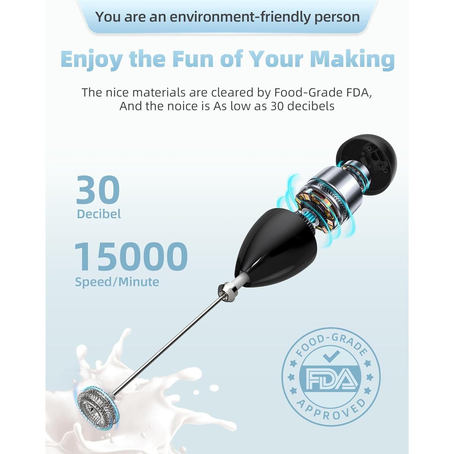 Espumador de Leche Eléctrico Redsack Negro Recargable USB C