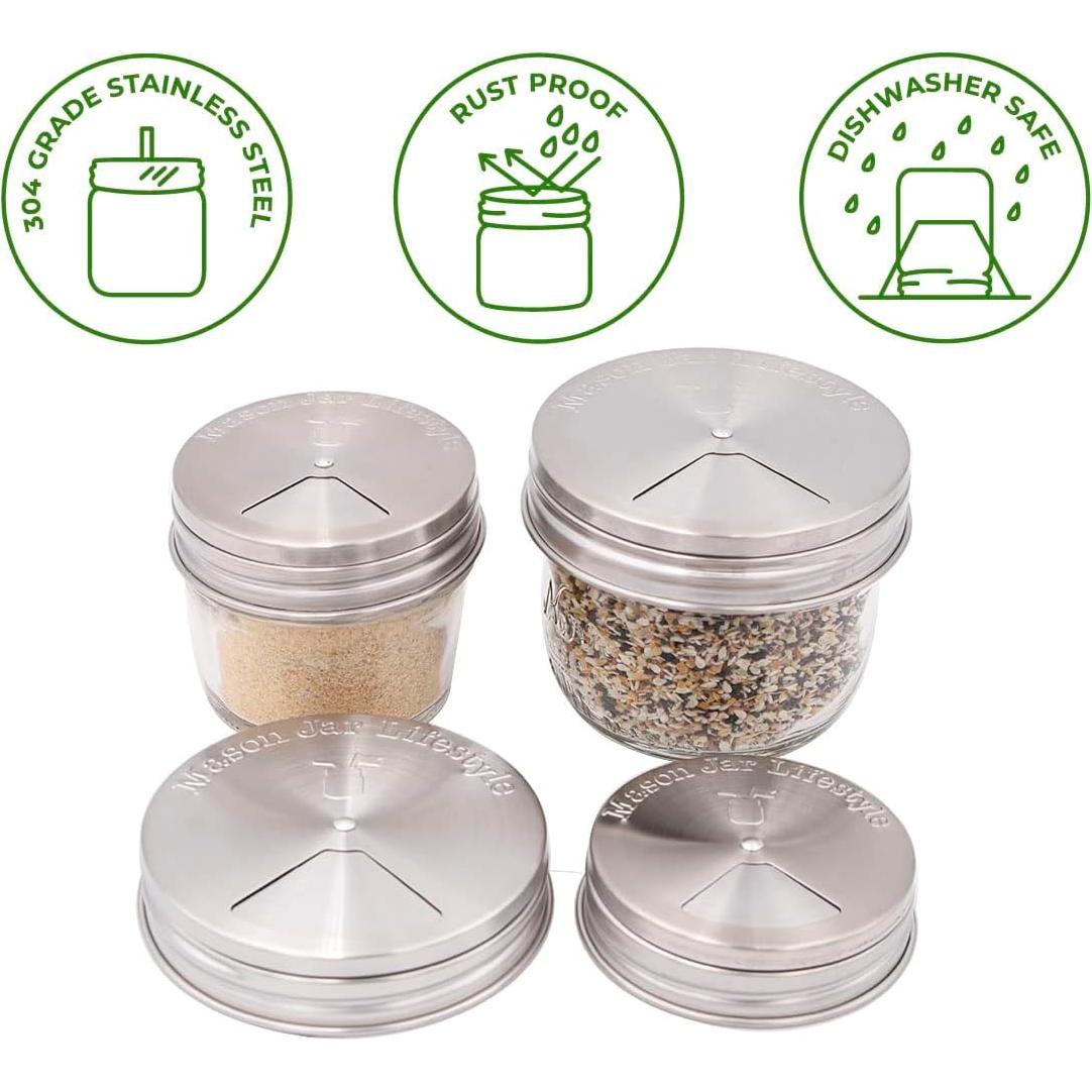 Tapa de Especias Ajustable Mason Jar Lifestyle - Acero Inoxidable - Paquete de 4