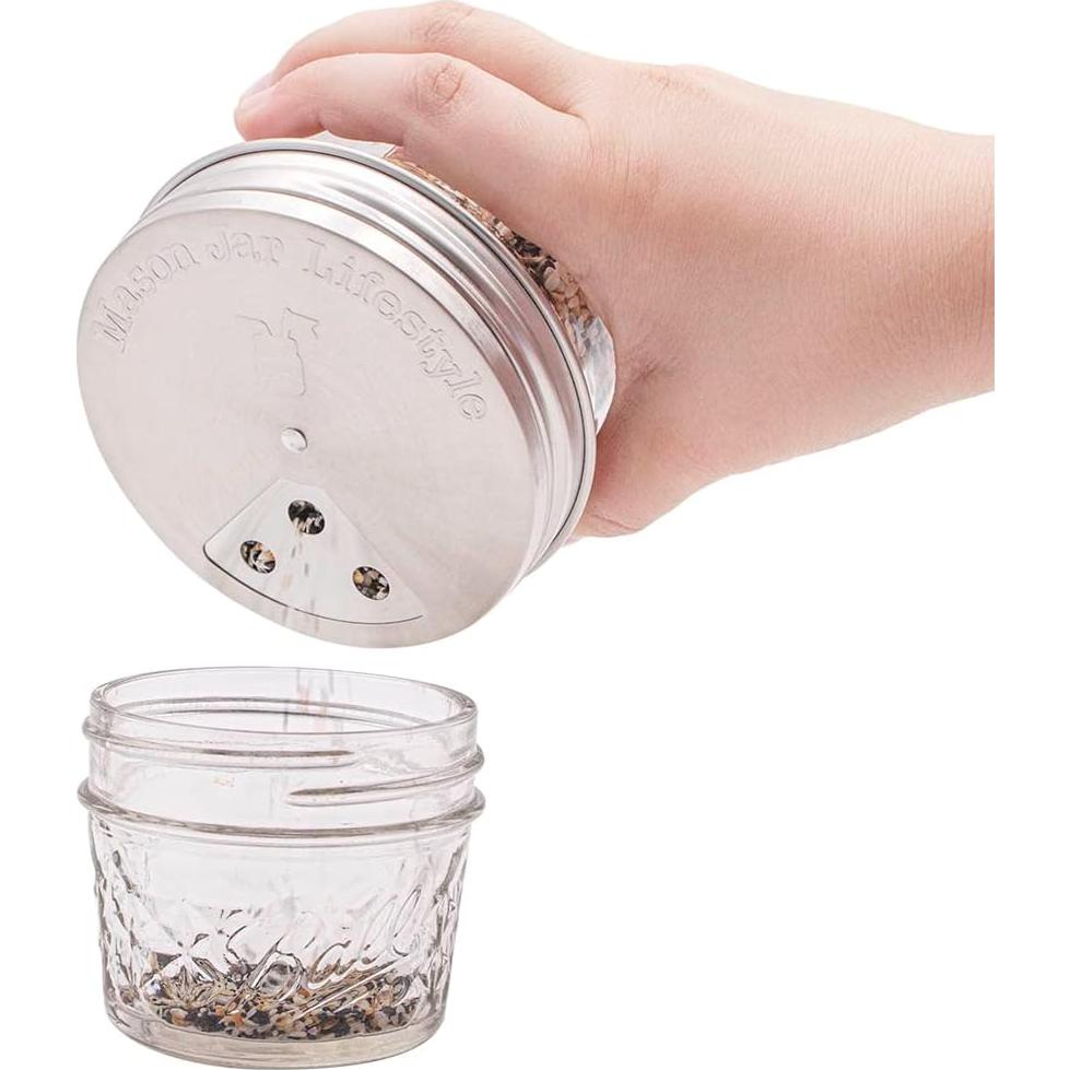 Tapa de Especias Ajustable Mason Jar Lifestyle - Acero Inoxidable - Paquete de 4