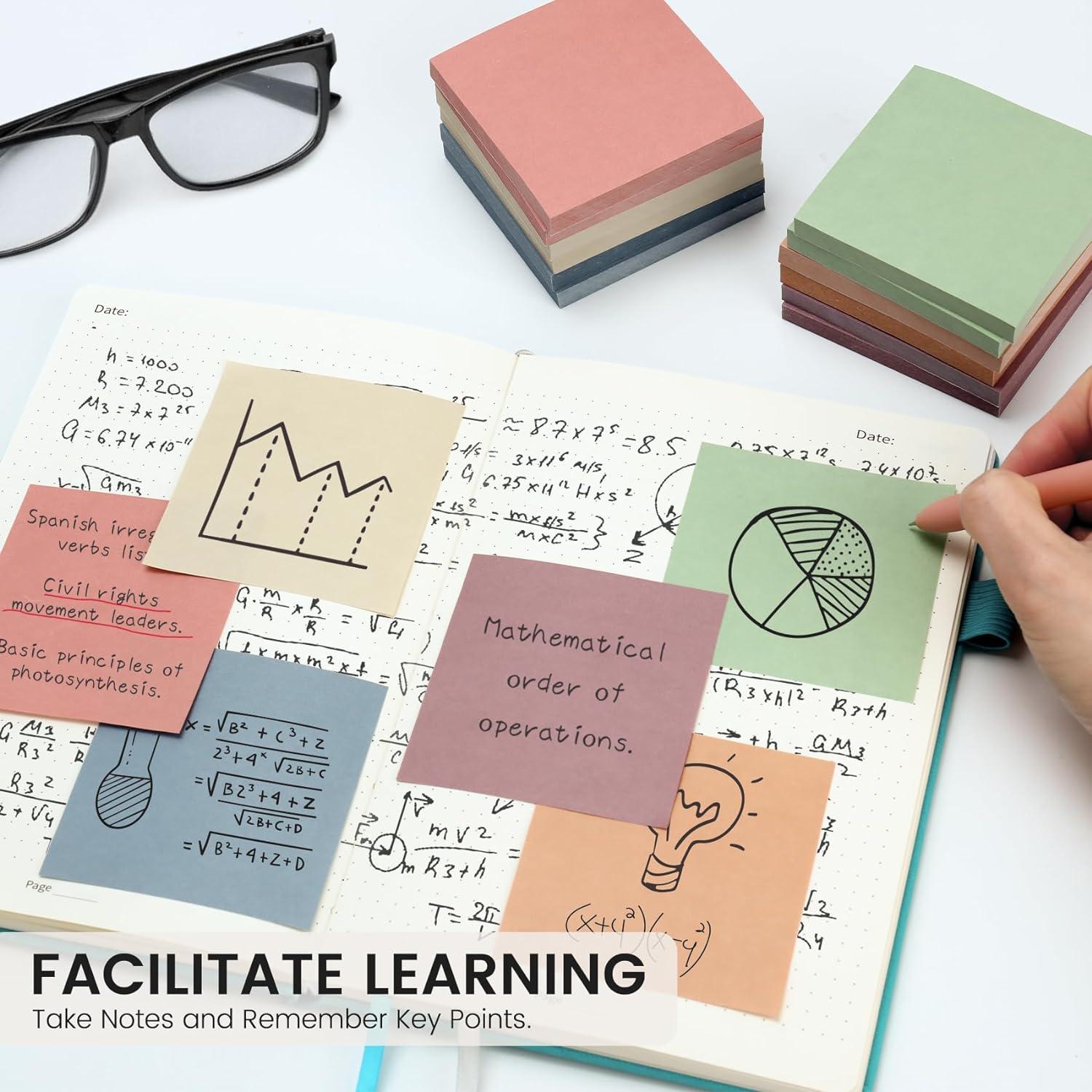 Sticky Notes, 12 Pads, 3x3 inches, Aesthetic Vintage Self-Sticky Note Pads, Ideal for Office, Study, and Daily Life Organization - Neutral Colors