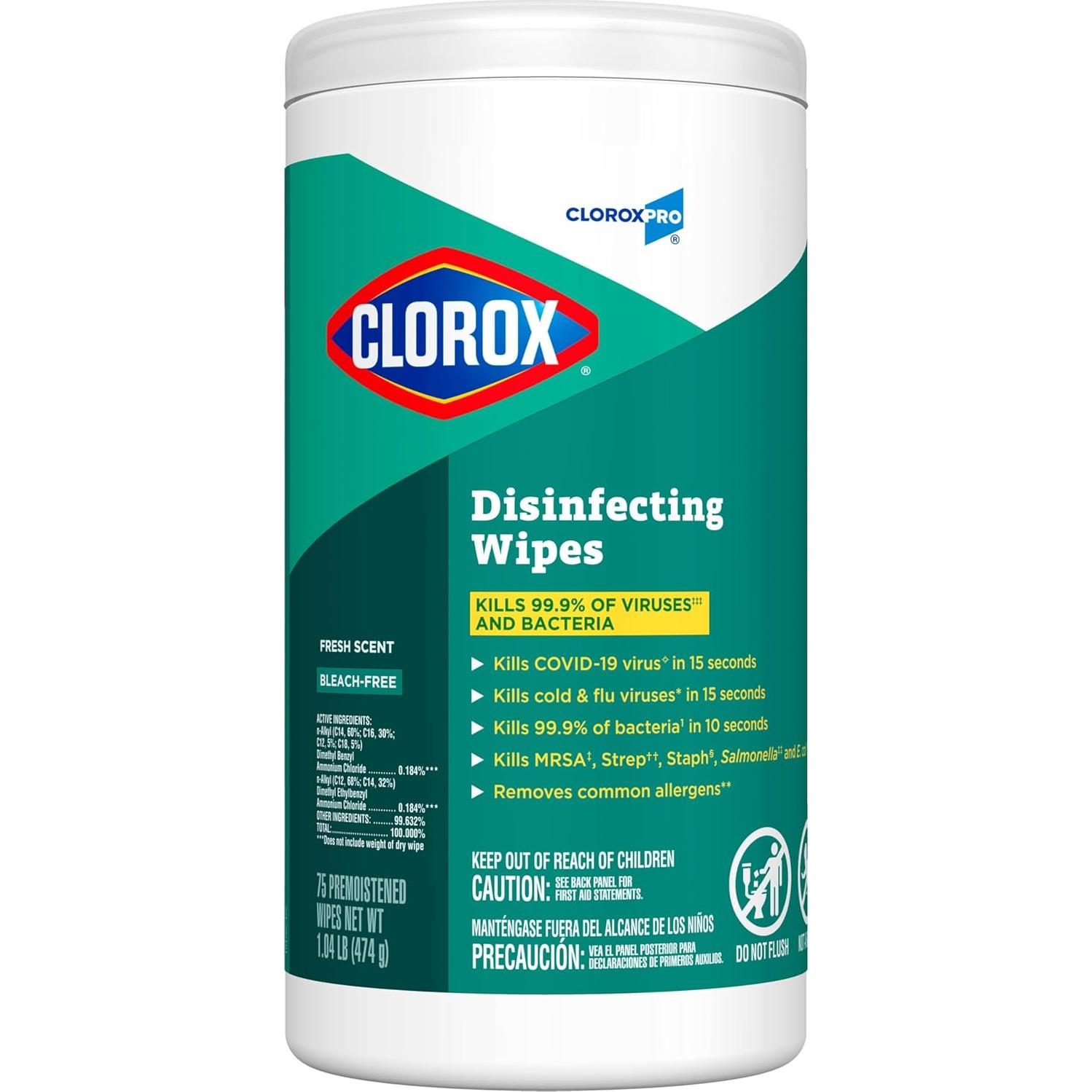 Toallitas Desinfectantes CloroxPro, 75 Unidades, Aroma Fresco