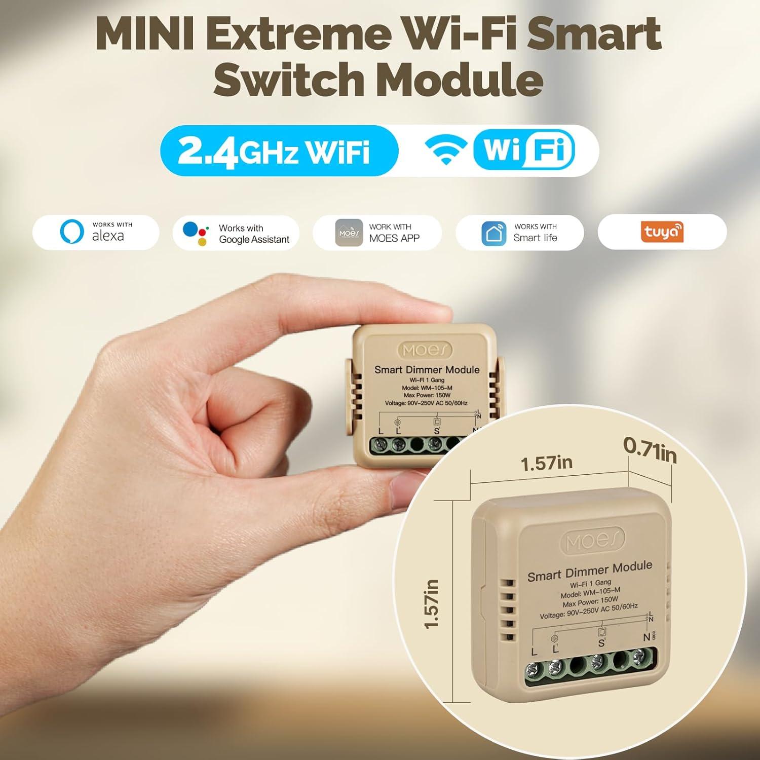 Relé Inteligente WiFi Regulable MOES 1 Gang Control Remoto