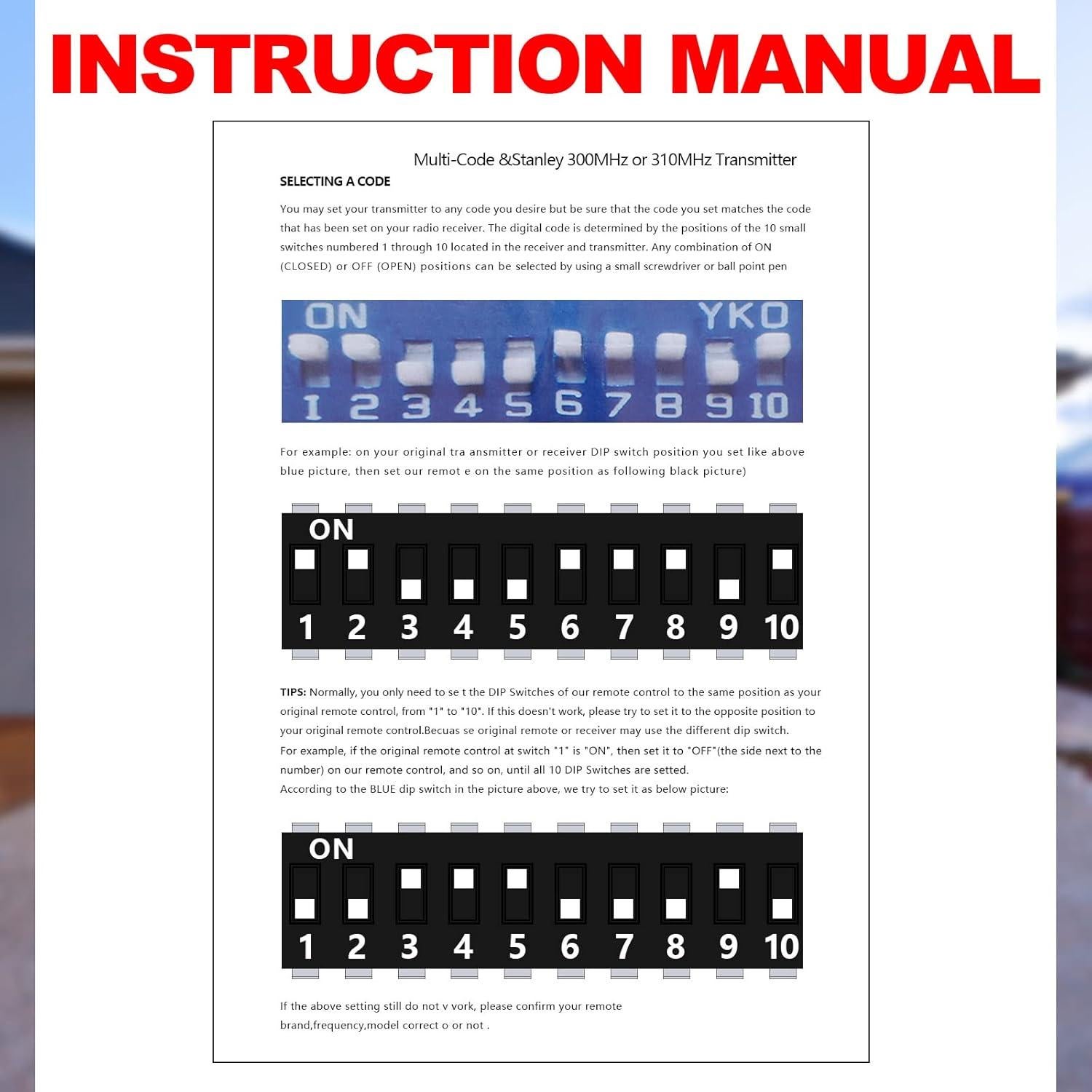 Control Remoto de Puerta de Garaje Kingdder 3089 300MHz Negro