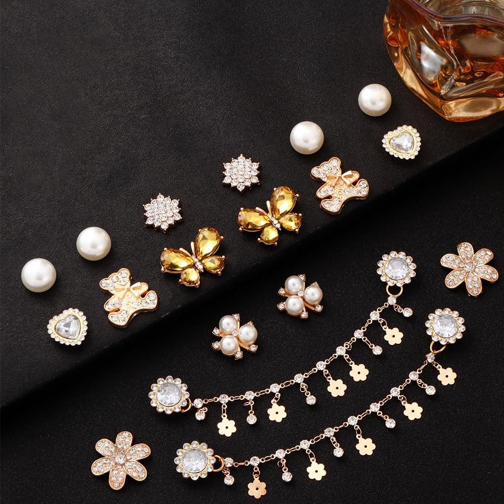 Encantos de Zapatos Brillantes Dorados - 16 Piezas Unisex