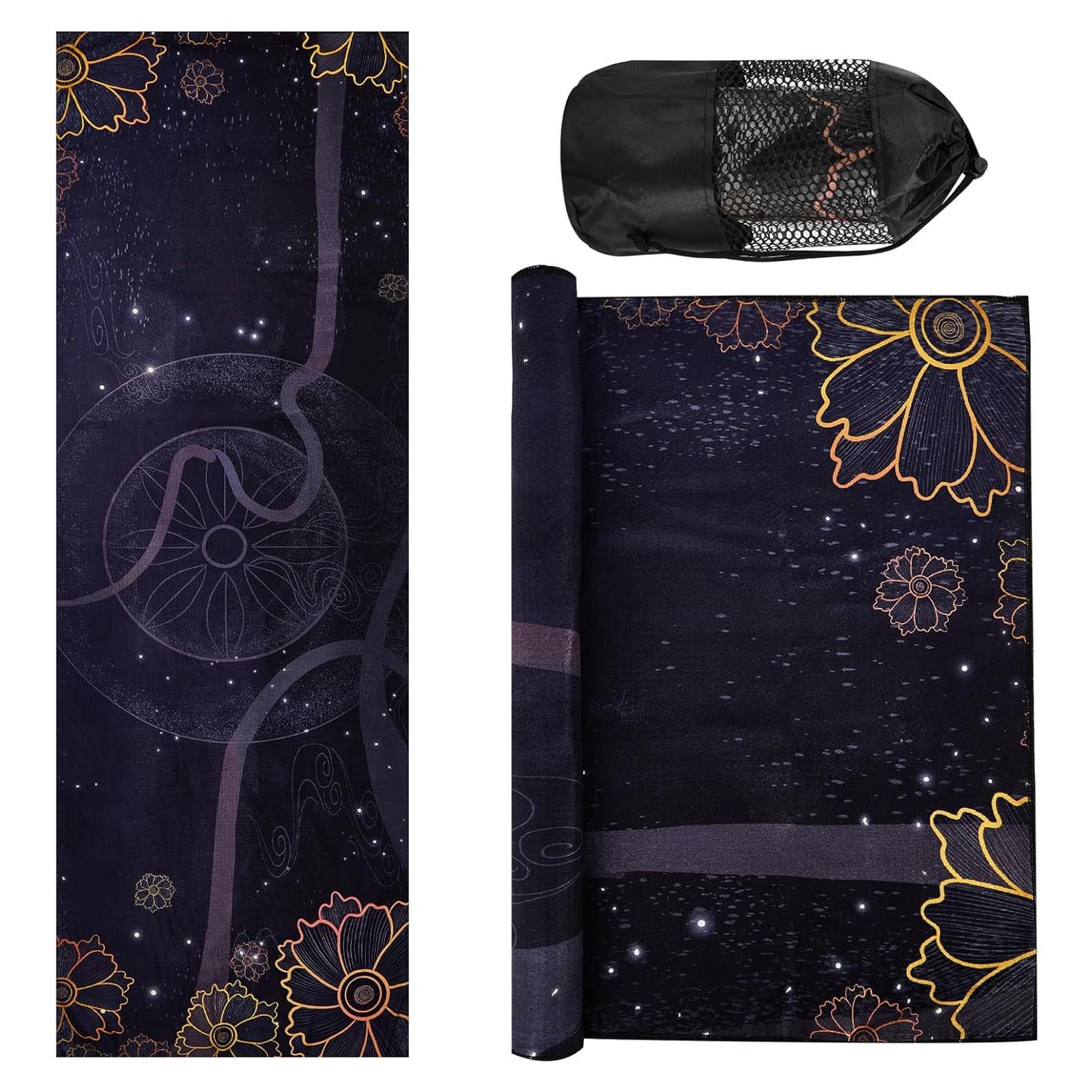 Toalla de Yoga Antideslizante Yuilgdo 183x61cm Floral Negra
