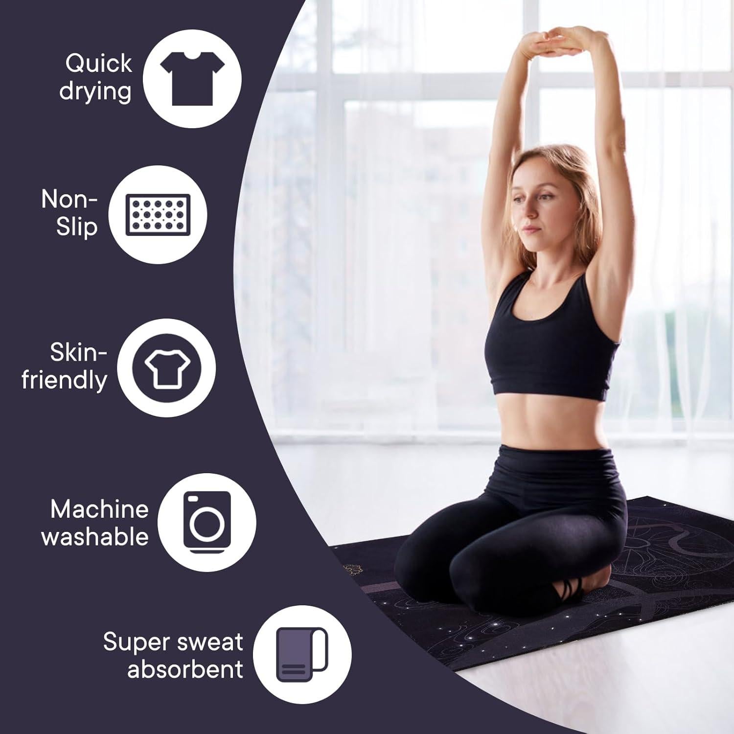 Toalla de Yoga Antideslizante Yuilgdo 183x61cm Floral Negra