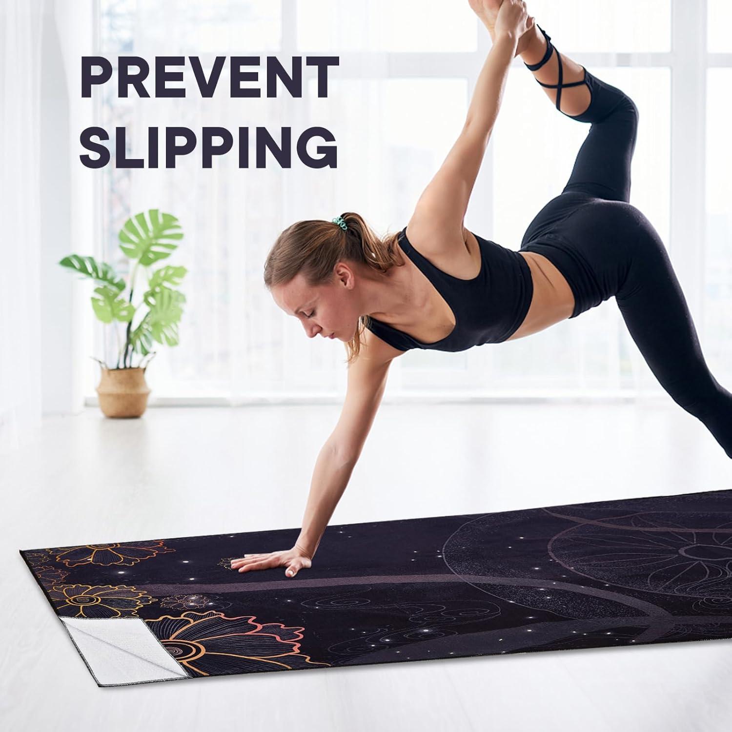 Toalla de Yoga Antideslizante Yuilgdo 183x61cm Floral Negra