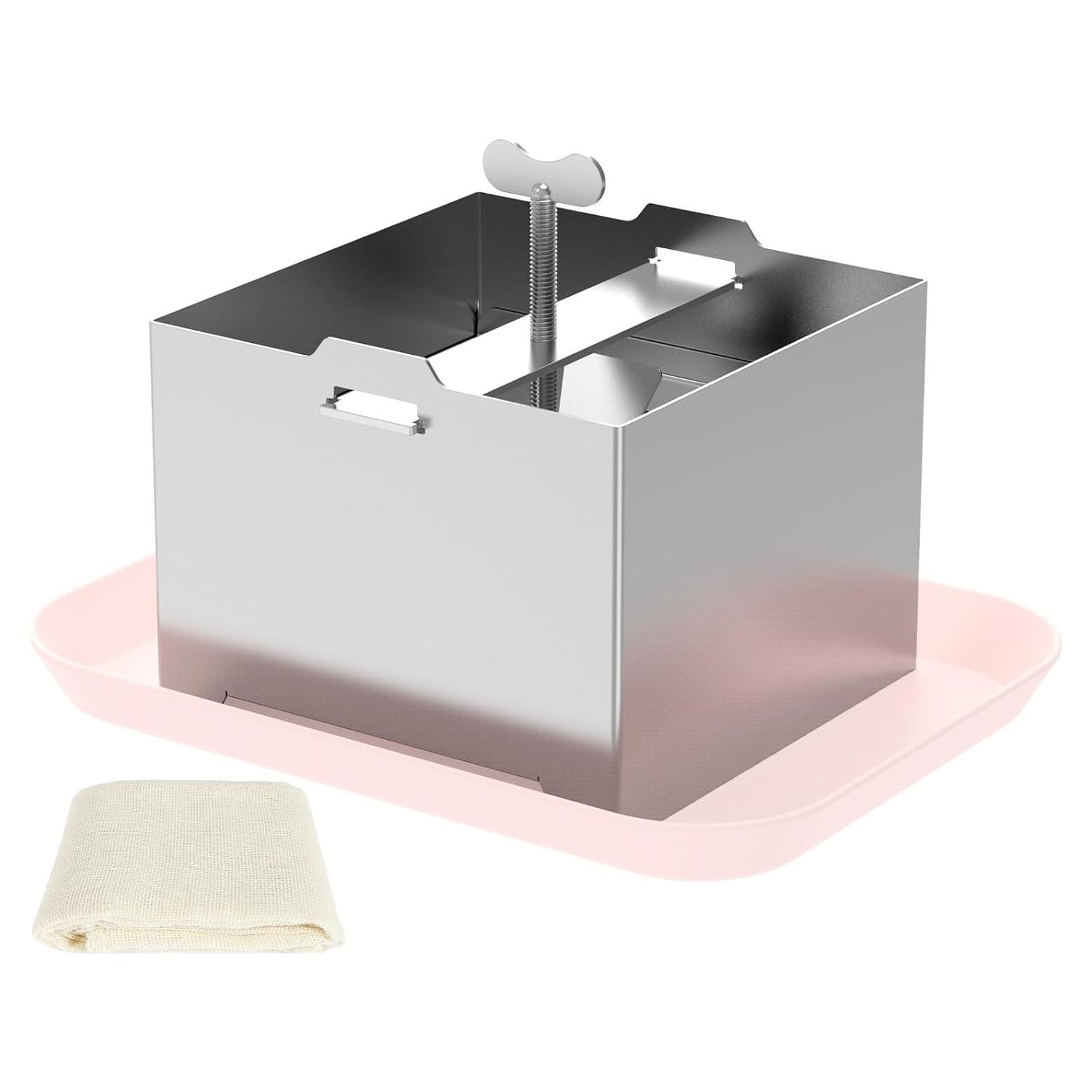 Prensa de Tofu Acero Inoxidable Kandishiex con Bandeja y Tela