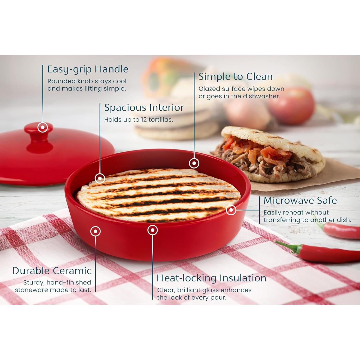 Calentador de Tortillas KooK Cerámica 21.6 cm Rojo