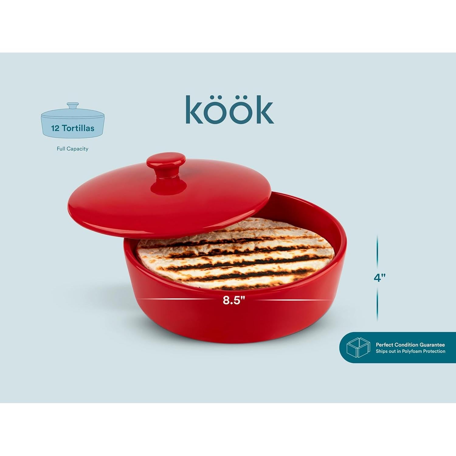 Calentador de Tortillas KooK Cerámica 21.6 cm Rojo