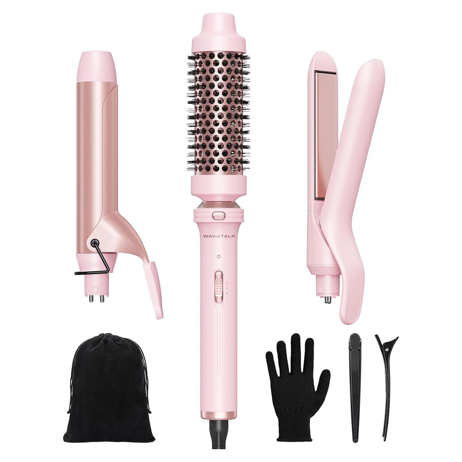 Set Rizador 3 en 1 Wavytalk Rosa - Plancha y Cepillo Térmico