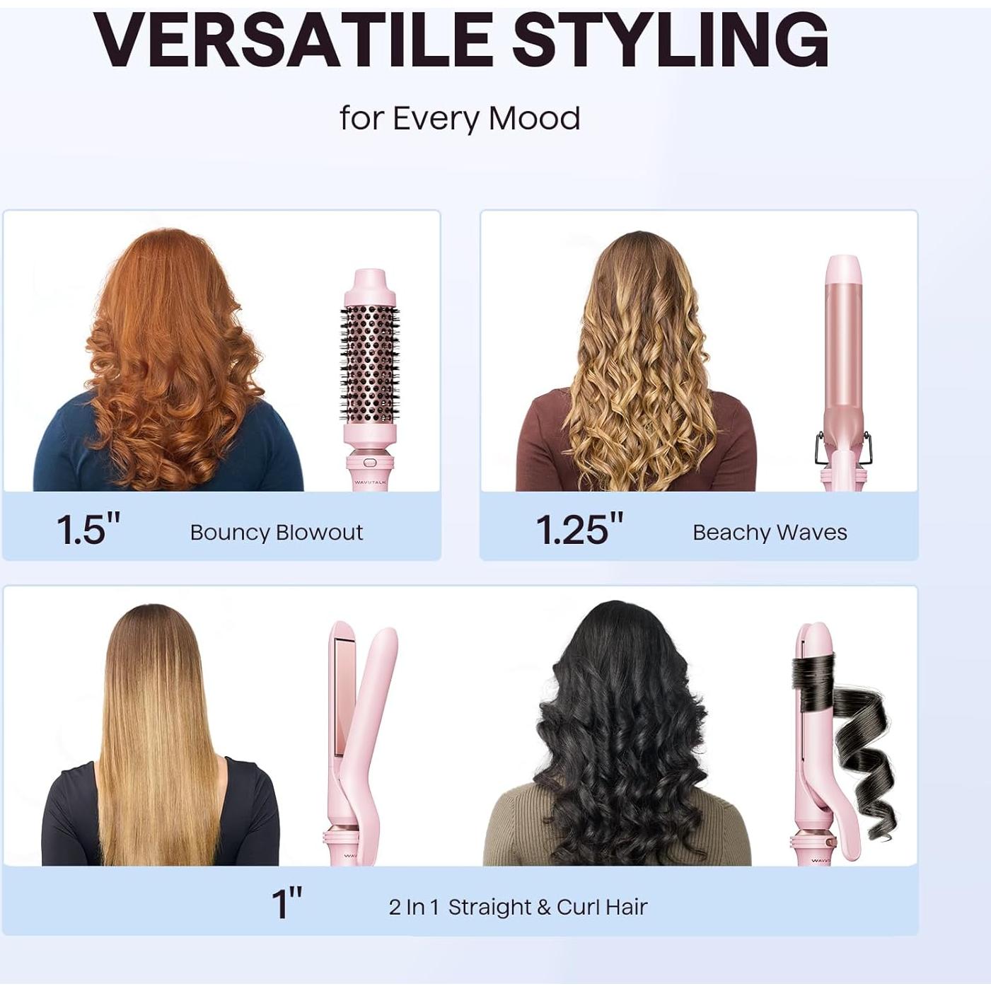 Set Rizador 3 en 1 Wavytalk Rosa - Plancha y Cepillo Térmico