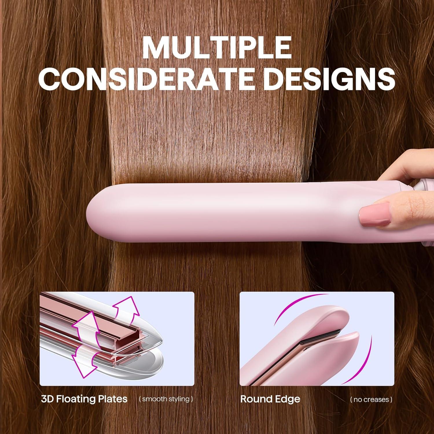 Set Rizador 3 en 1 Wavytalk Rosa - Plancha y Cepillo Térmico