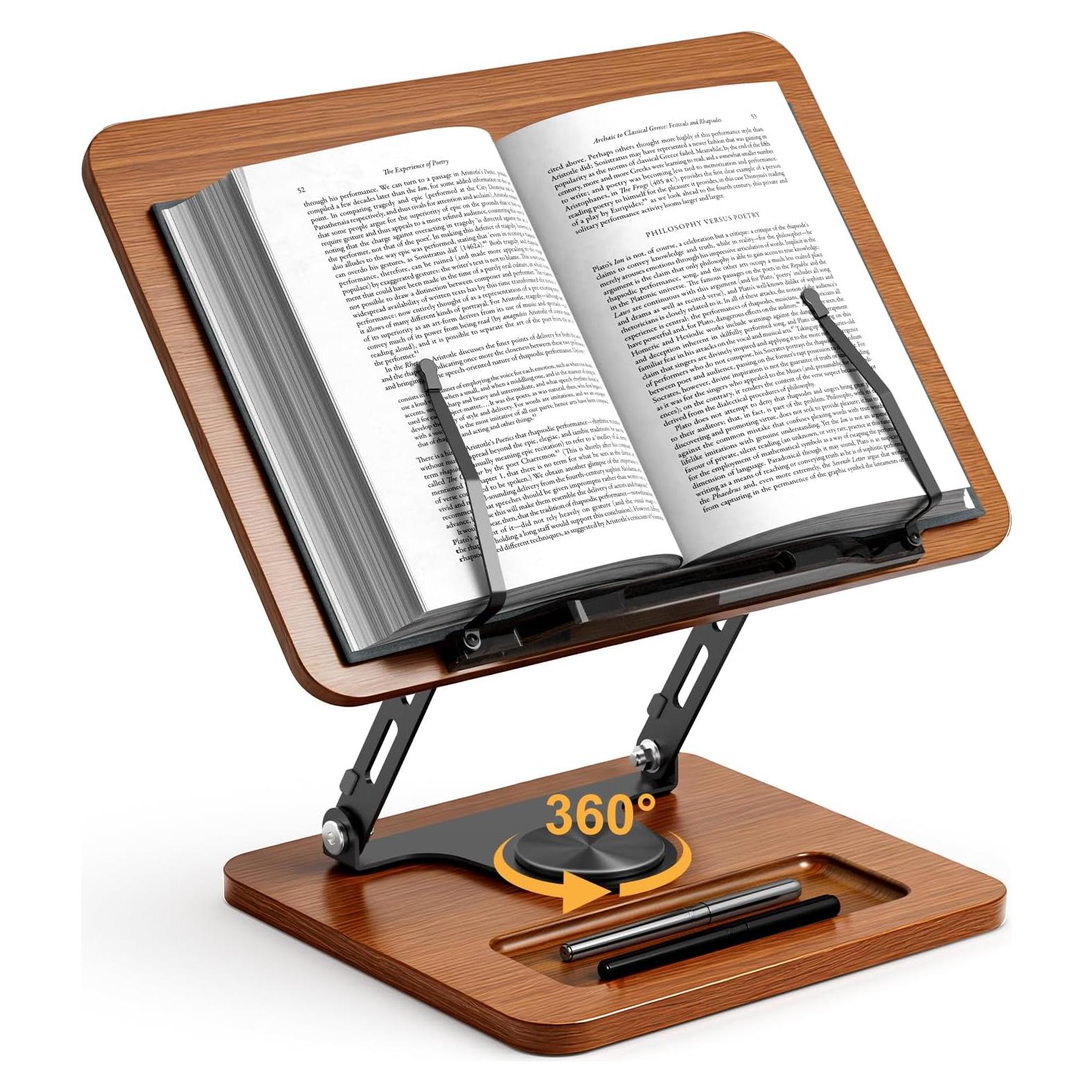 Soporte de Libro OPTIXCELL Ajustable 360° Plegable Metal Madera