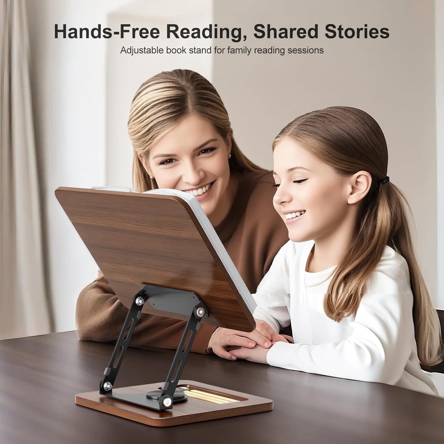 Soporte de Libro OPTIXCELL Ajustable 360° Plegable Metal Madera