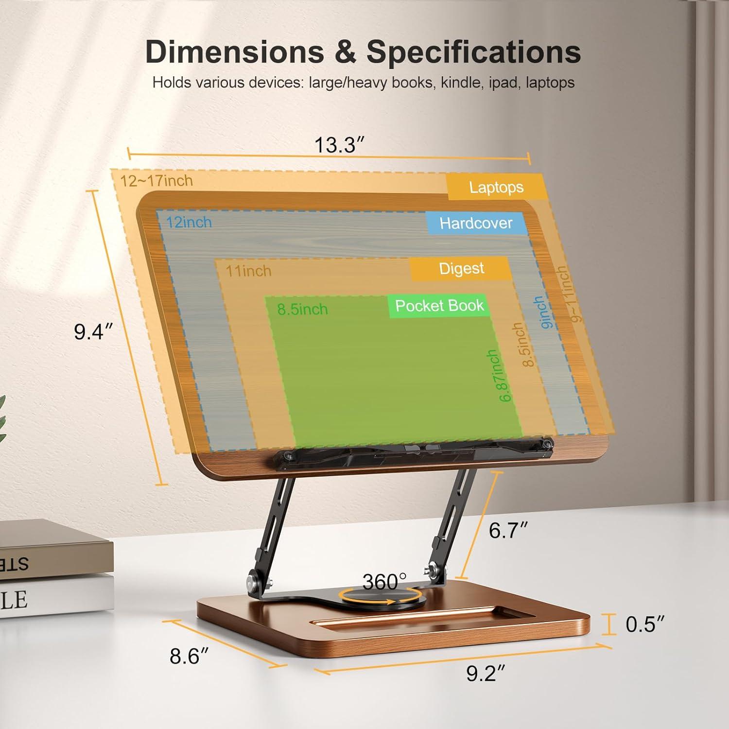 Soporte de Libro OPTIXCELL Ajustable 360° Plegable Metal Madera