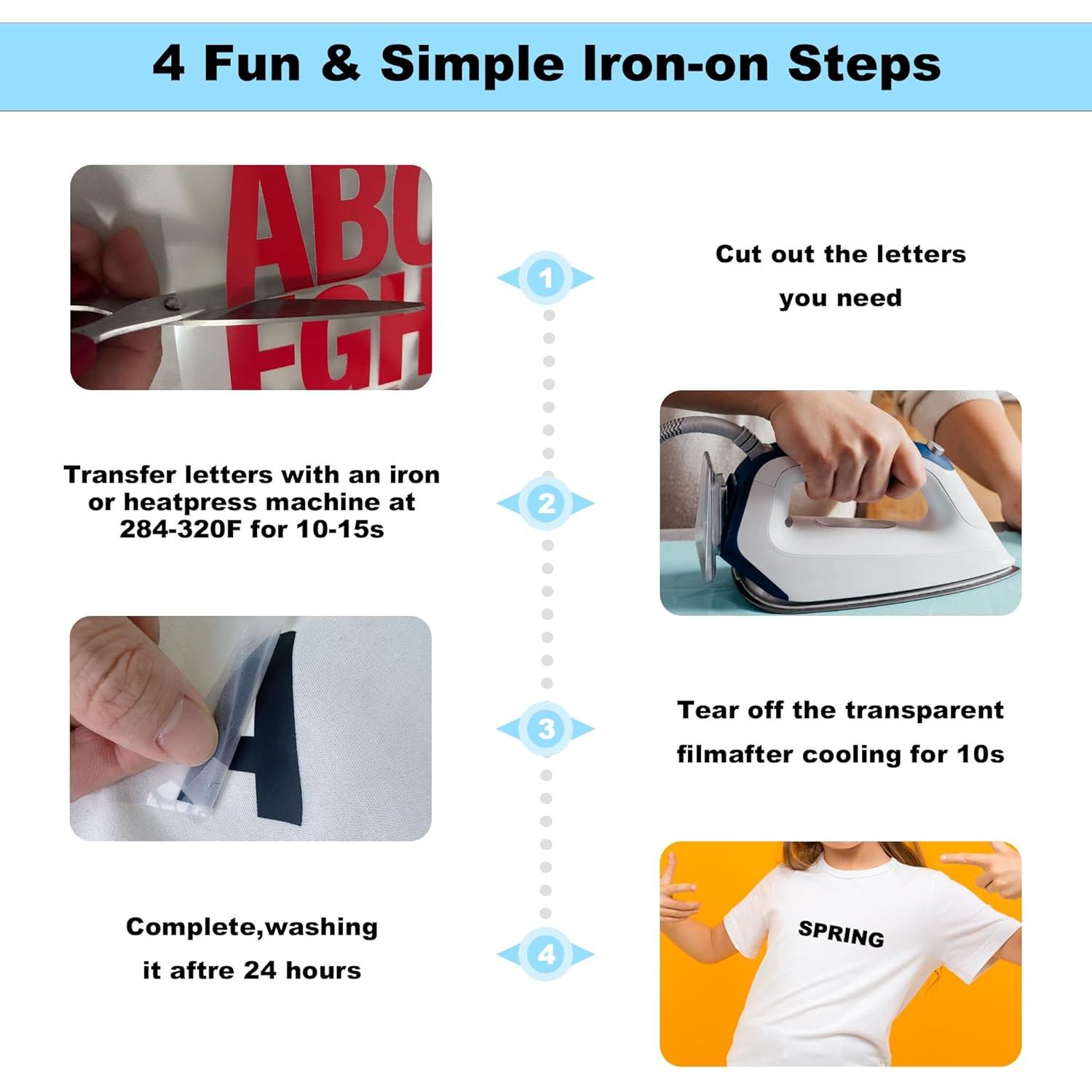 215 Piezas Letras de Planchar LONGMUU 5 Hojas Vinilo Rojo