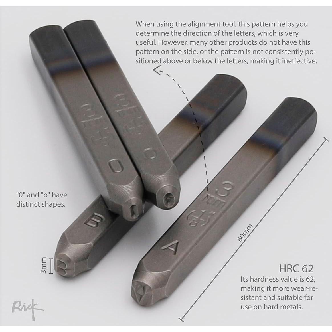 Juego de Sellos de Letras y Números Tonosho HRC62 36 Piezas