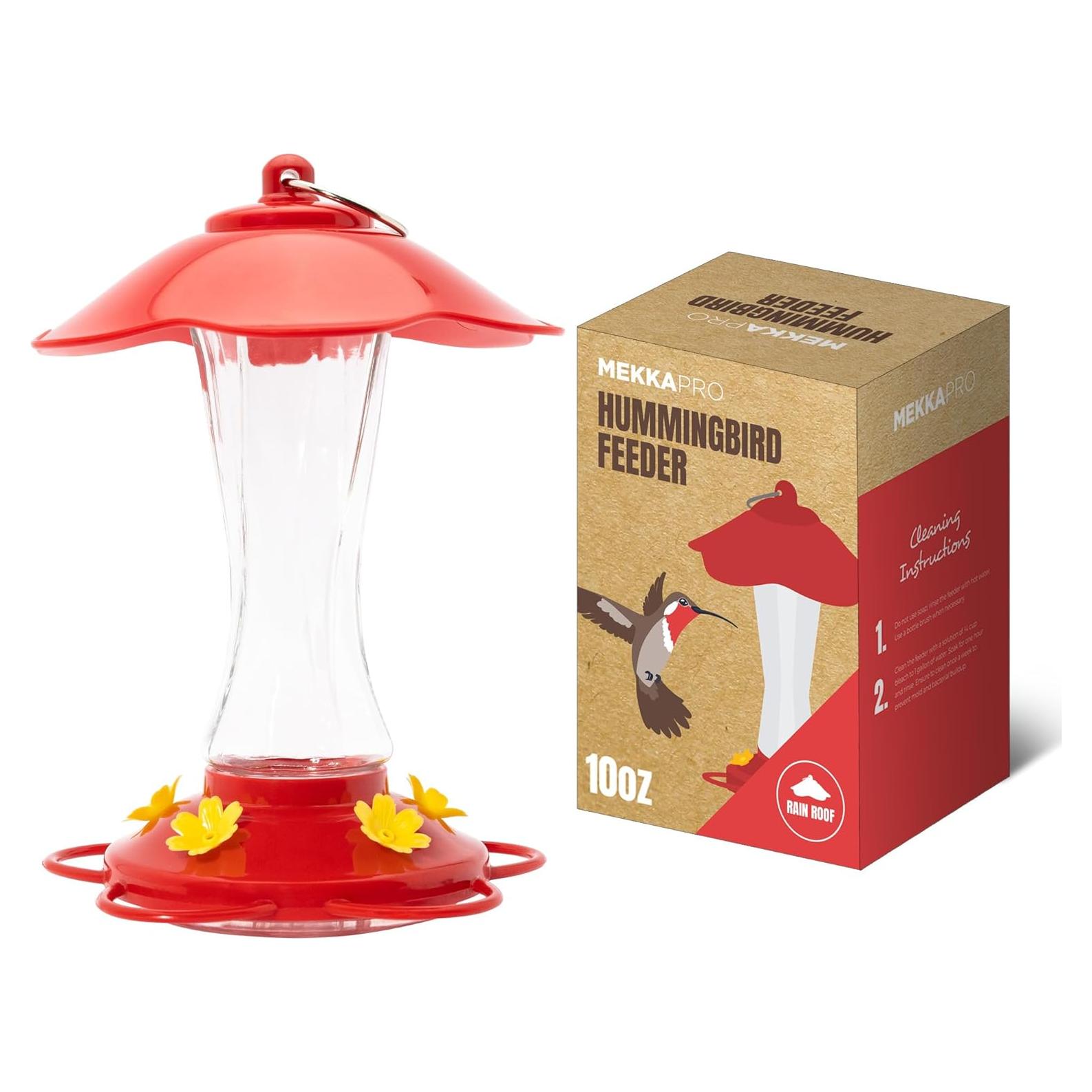 Alimentador de Colibrí MEKKAPRO 10 oz Vidrio Rojo Resistente