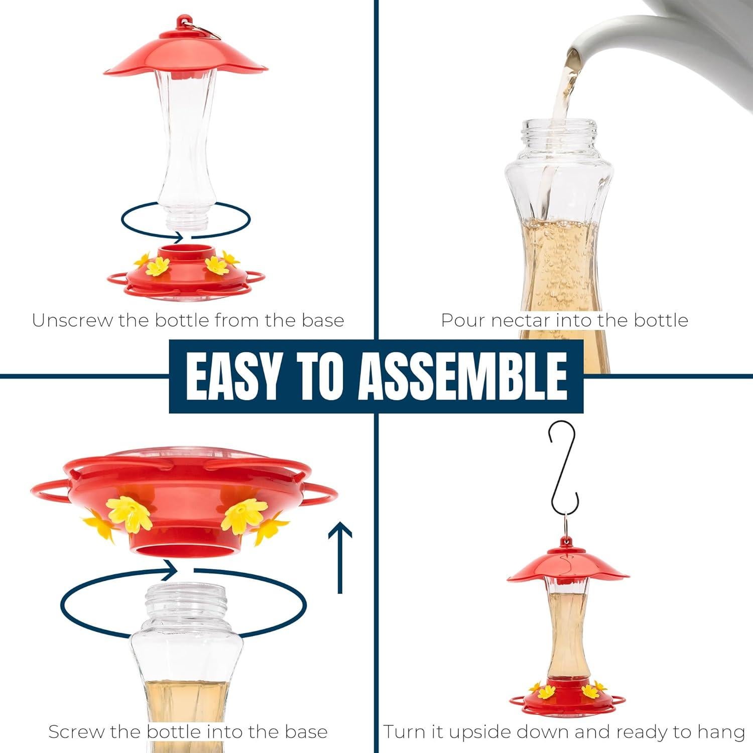 Alimentador de Colibrí MEKKAPRO 10 oz Vidrio Rojo Resistente