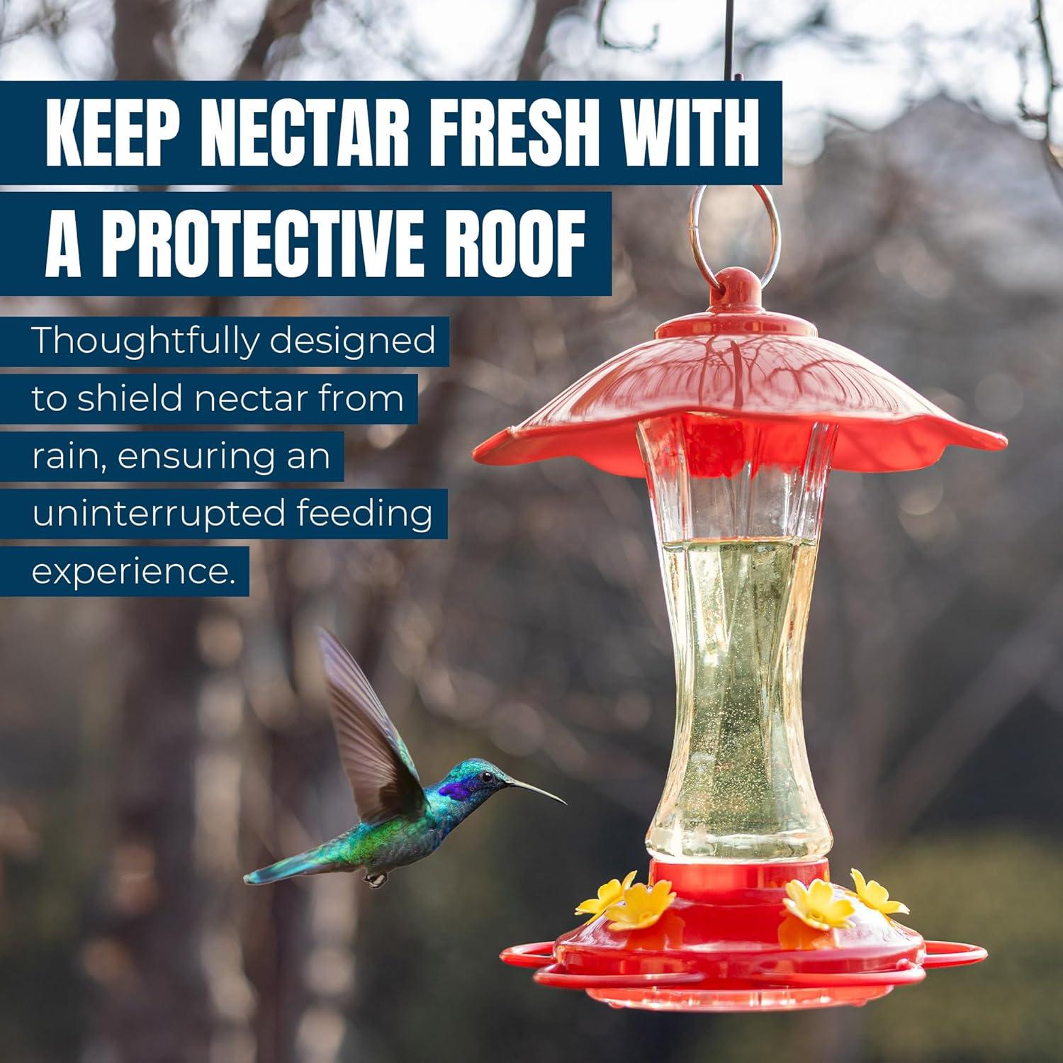 Alimentador de Colibrí MEKKAPRO 10 oz Vidrio Rojo Resistente