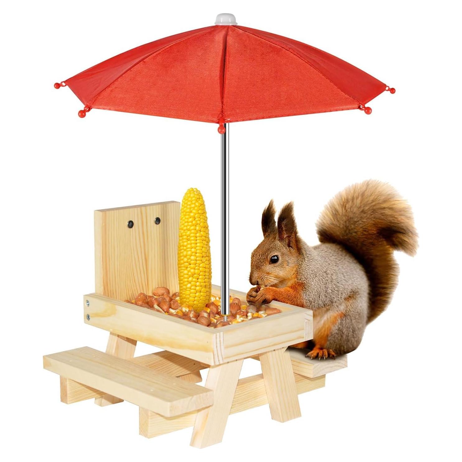 Comedero para Ardillas con Paraguas NB2GHYQJ - Madera Resistente