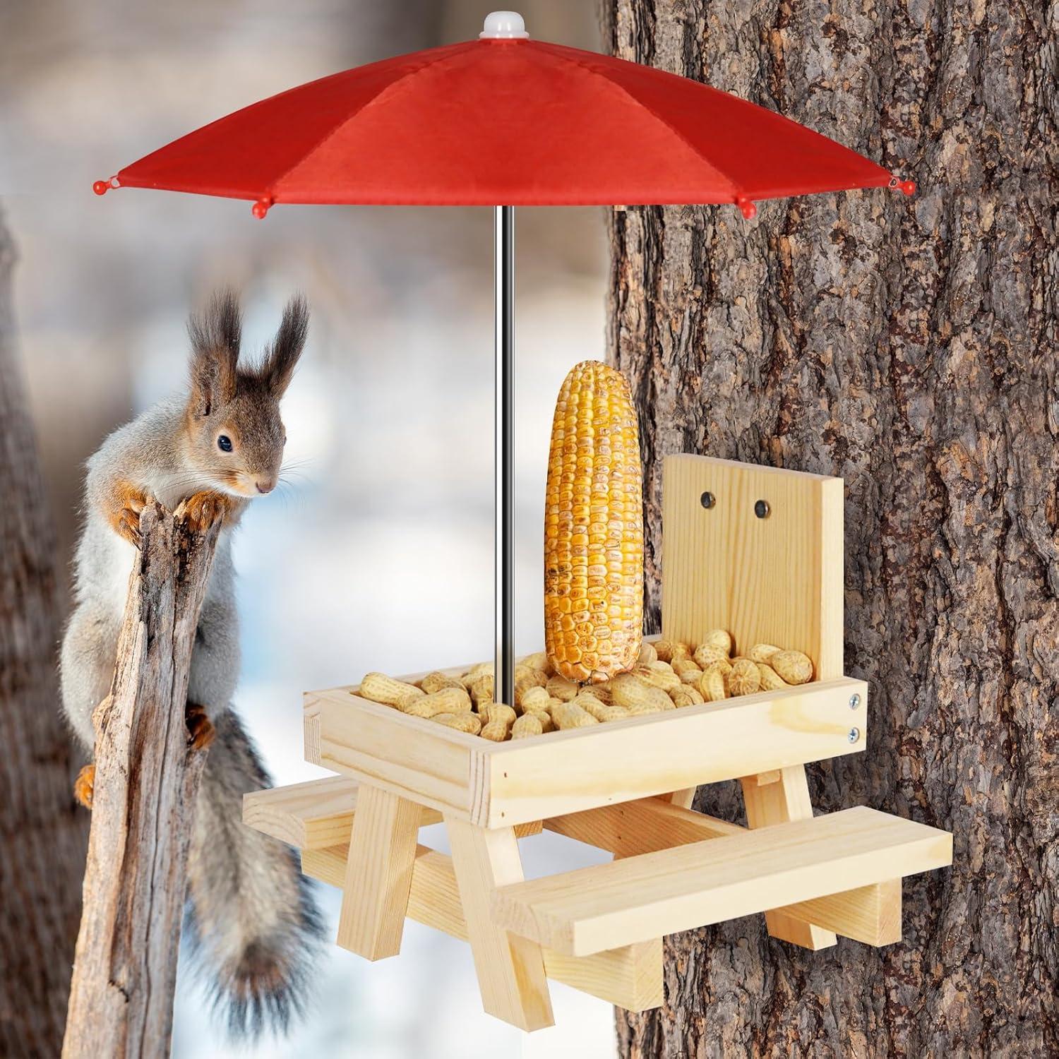 Comedero para Ardillas con Paraguas NB2GHYQJ - Madera Resistente