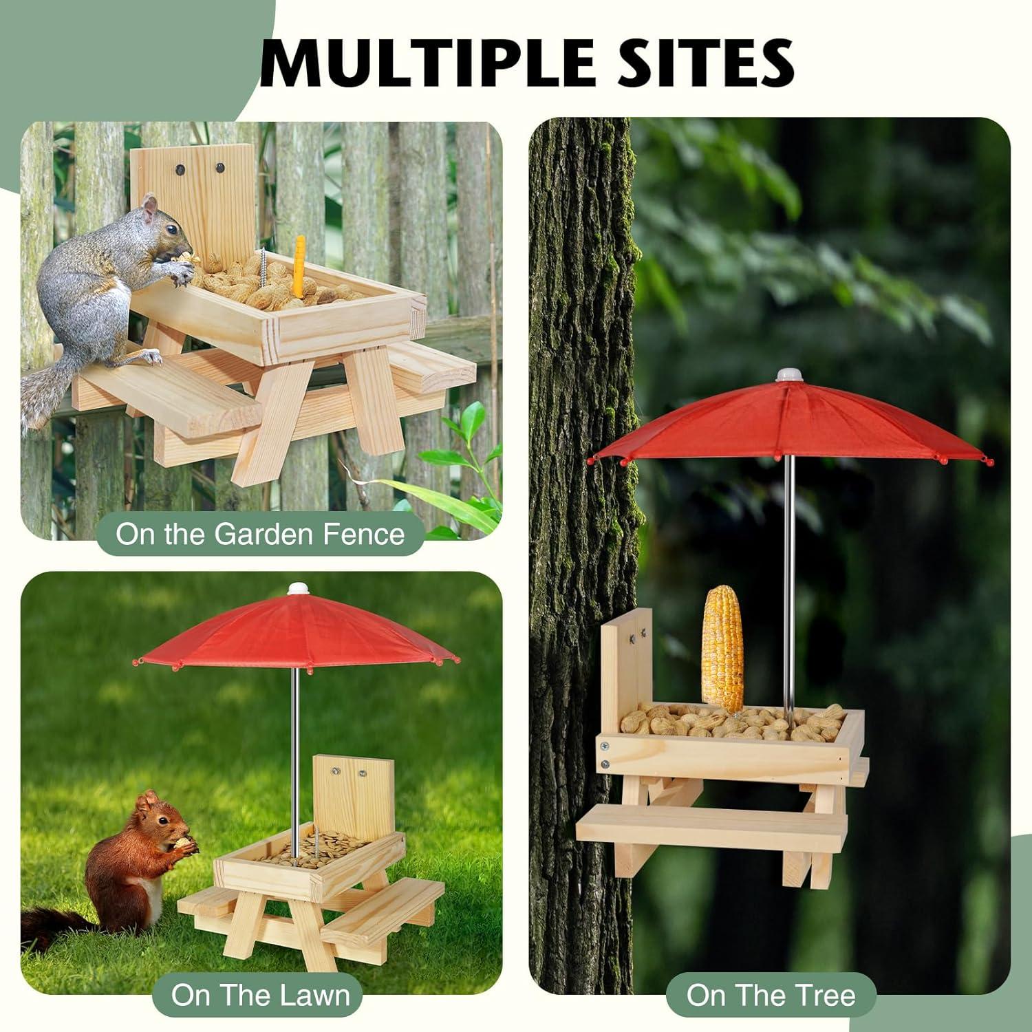 Comedero para Ardillas con Paraguas NB2GHYQJ - Madera Resistente