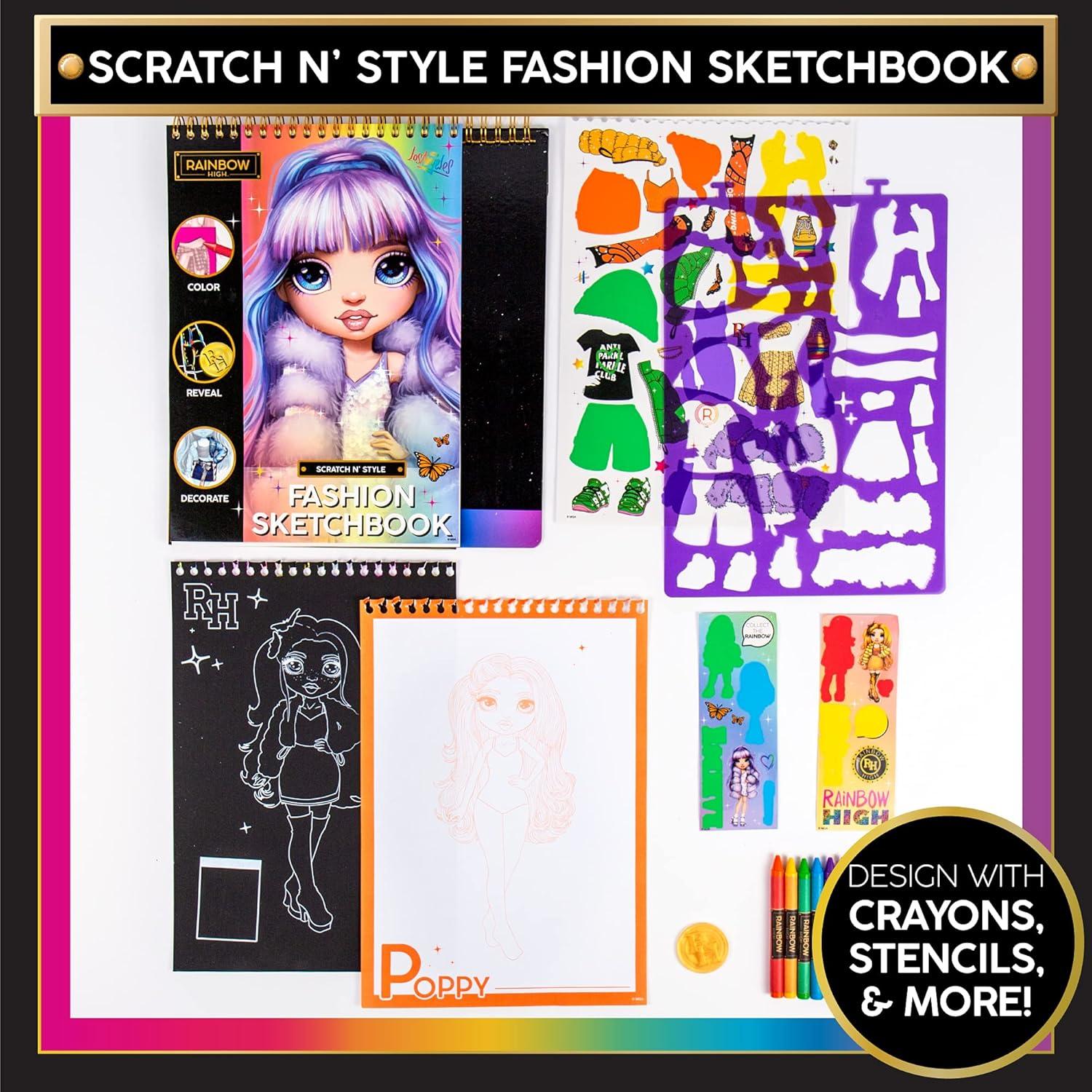 Cuaderno de Bocetos de Moda Rainbow High con Crayones y Calcomanías