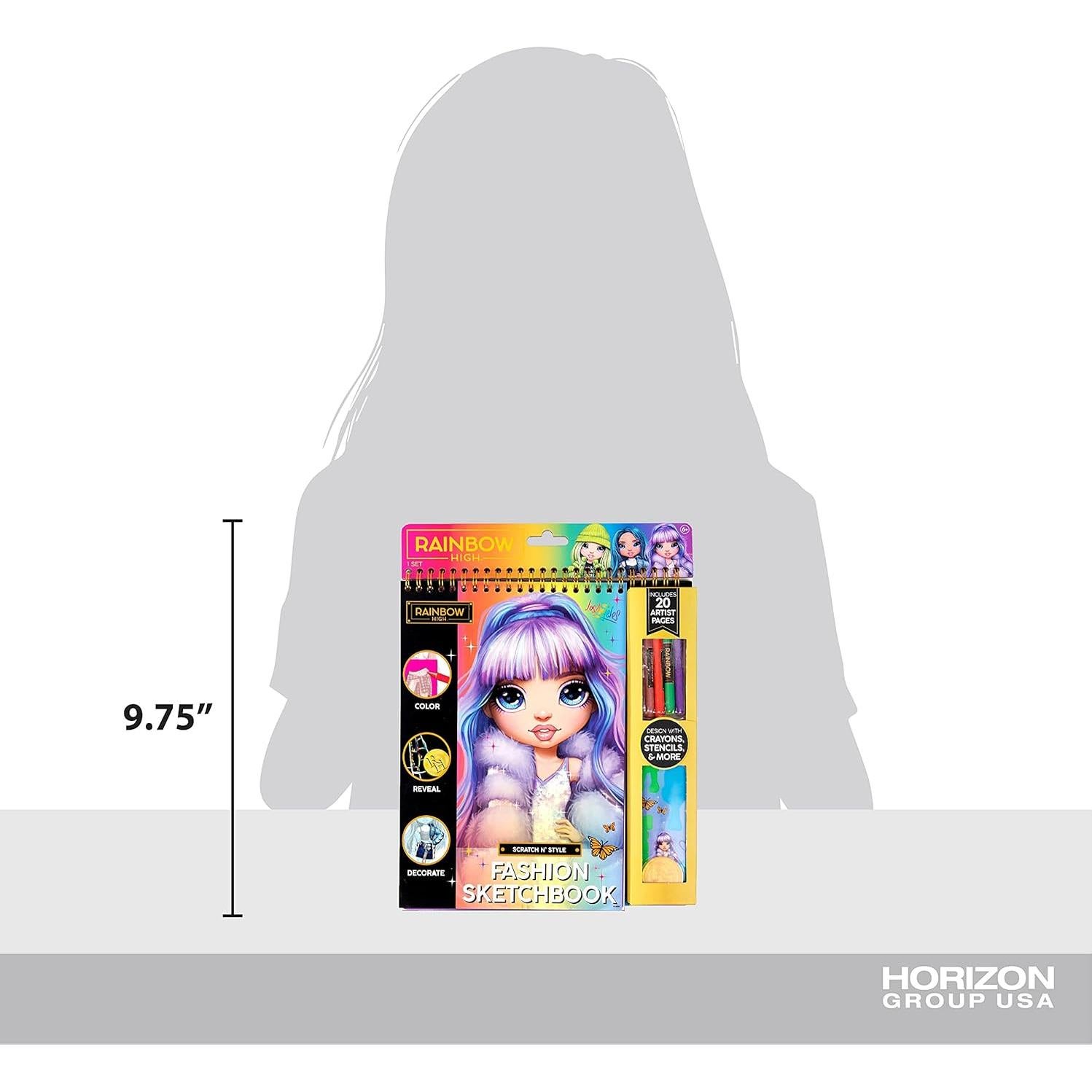 Cuaderno de Bocetos de Moda Rainbow High con Crayones y Calcomanías