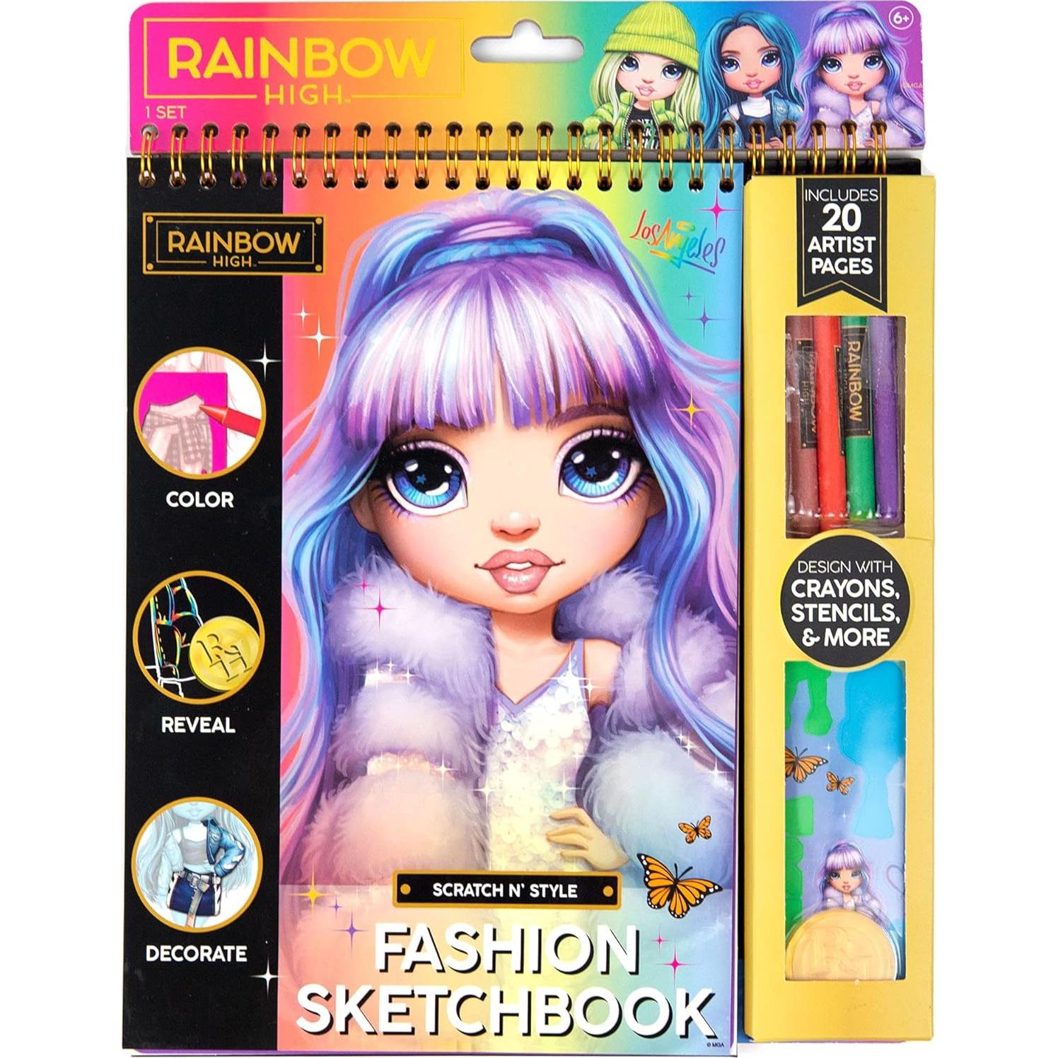 Cuaderno de Bocetos de Moda Rainbow High con Crayones y Calcomanías