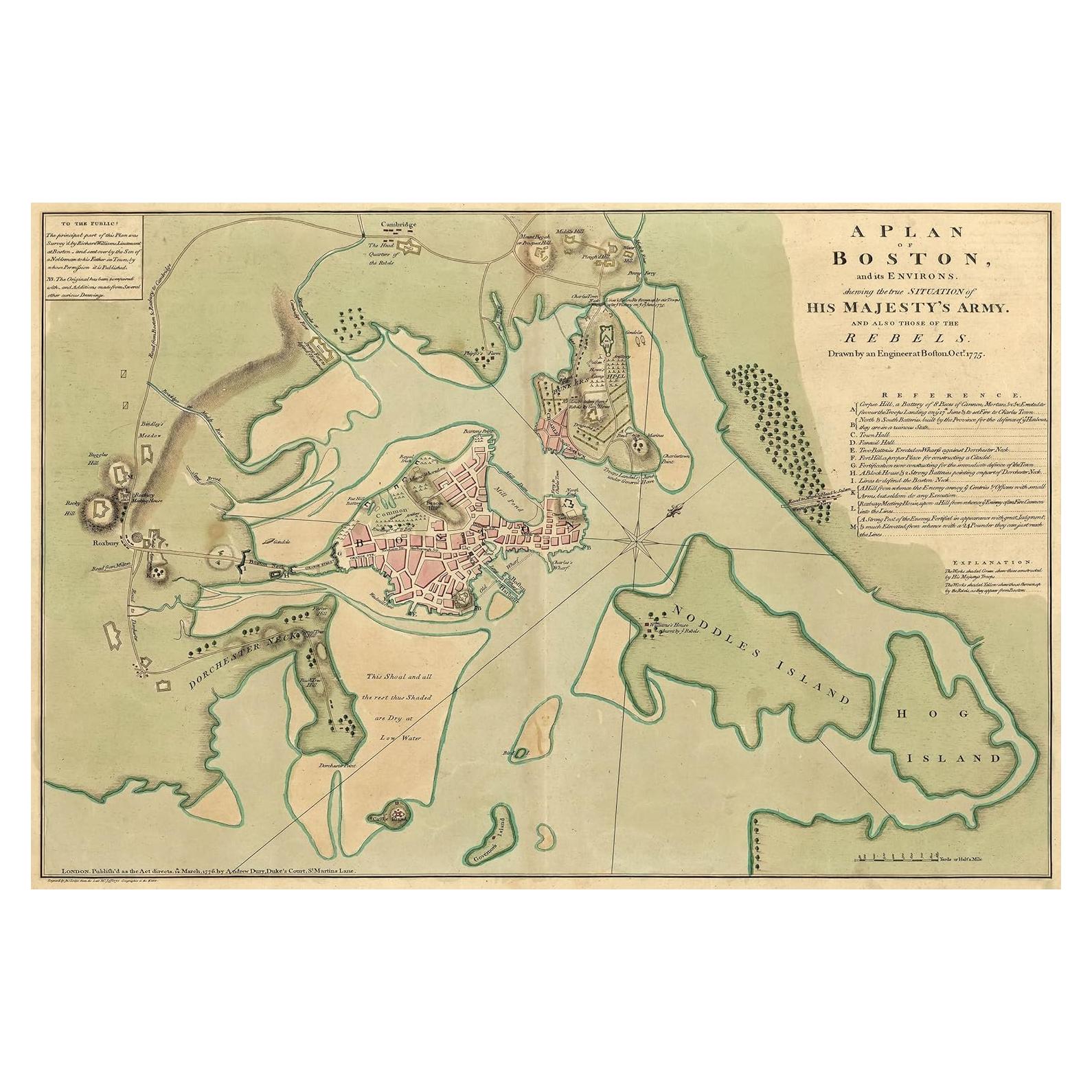 Mapa Guerra Revolucionaria Boston 1775 - Impresión Museo 61x91 cm