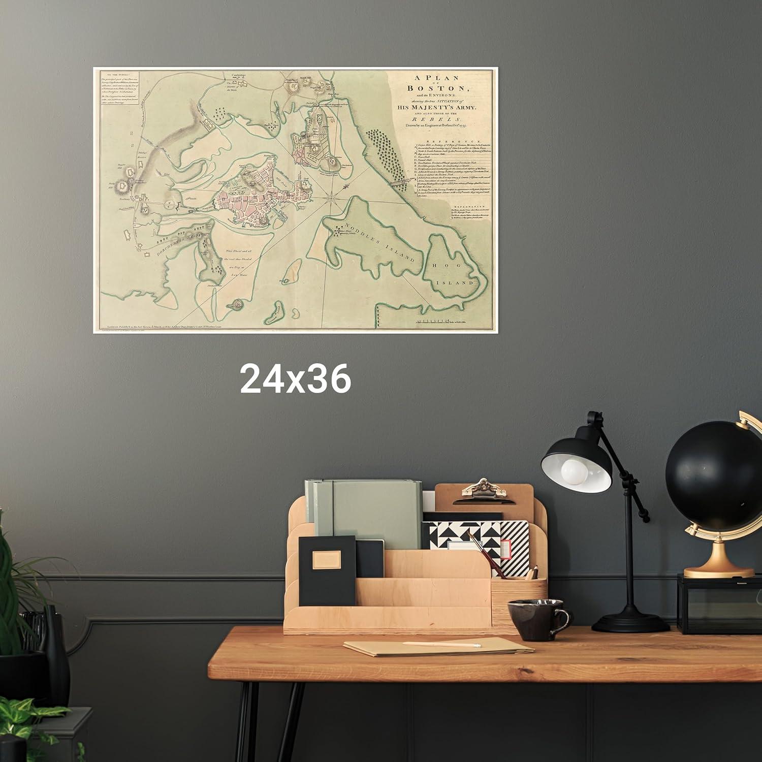 Mapa Guerra Revolucionaria Boston 1775 - Impresión Museo 61x91 cm