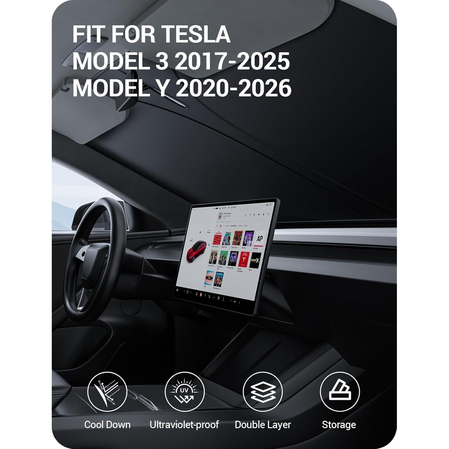 Protector Solar BASENOR para Parabrisas Tesla Model 3/Y 2017-2026