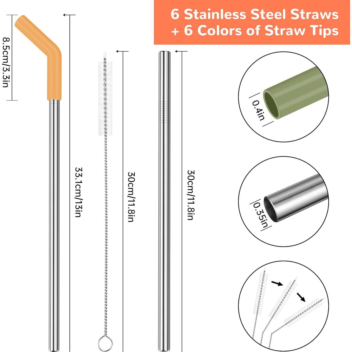 Pajitas Reutilizables Tomorotec 6PCS Acero Inoxidable 33cm