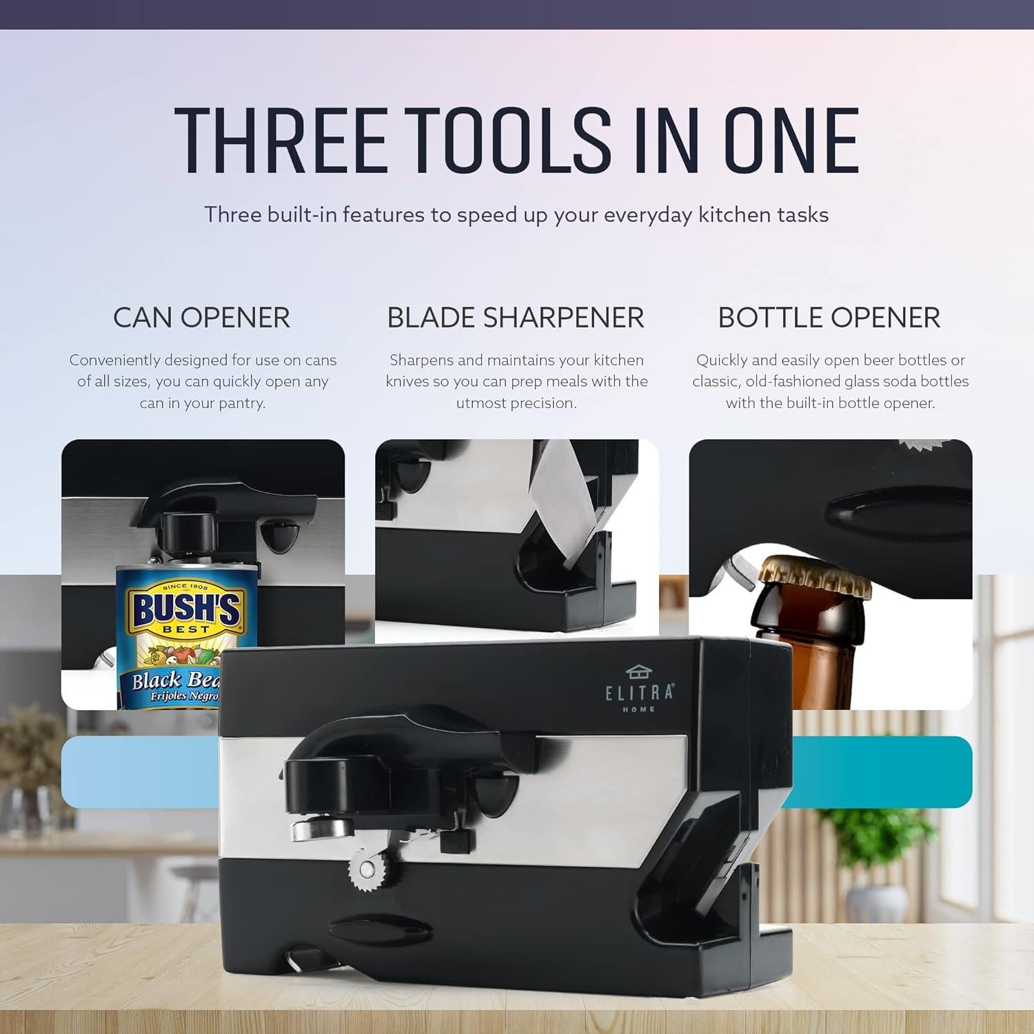 Abridor de Latas Eléctrico ELITRA HOME Bajo Gabinete Negro