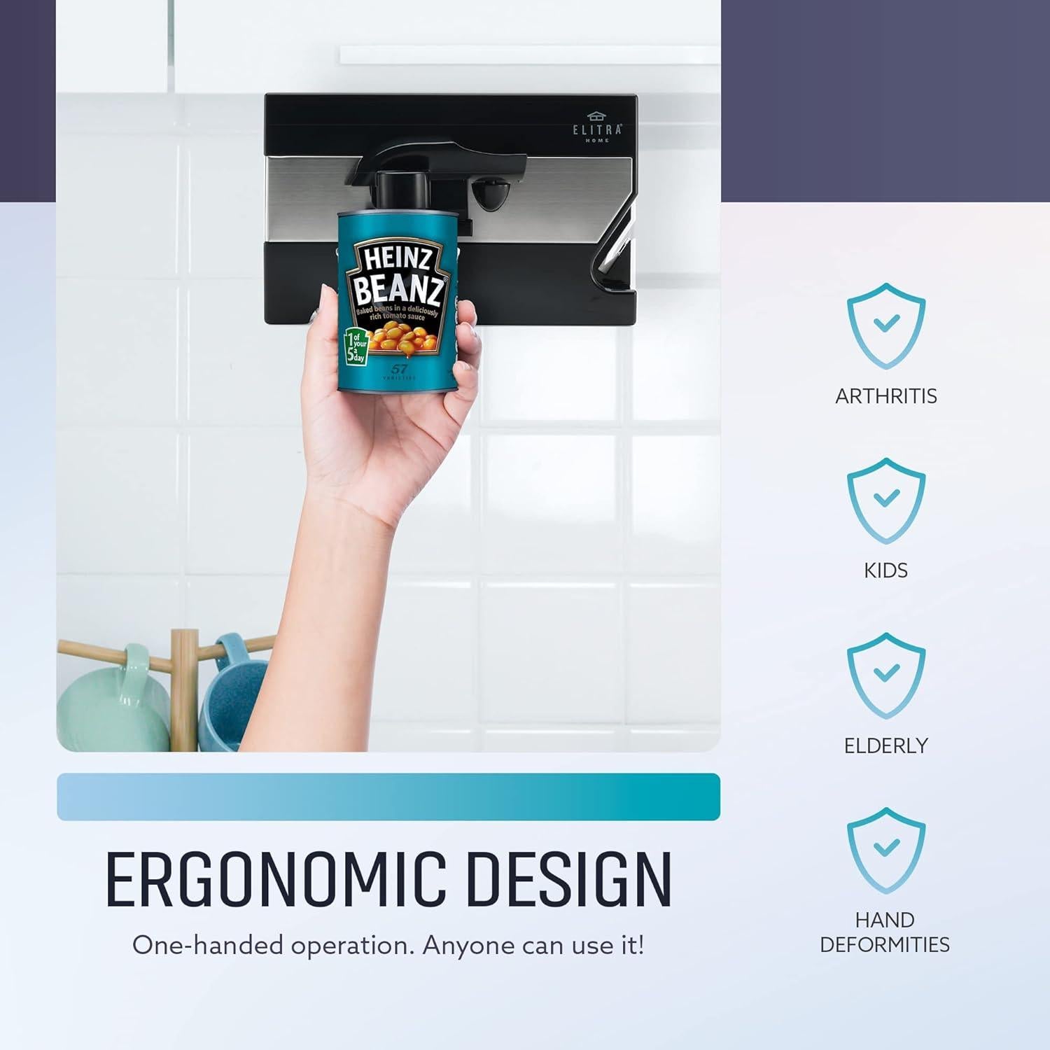 Abridor de Latas Eléctrico ELITRA HOME Bajo Gabinete Negro