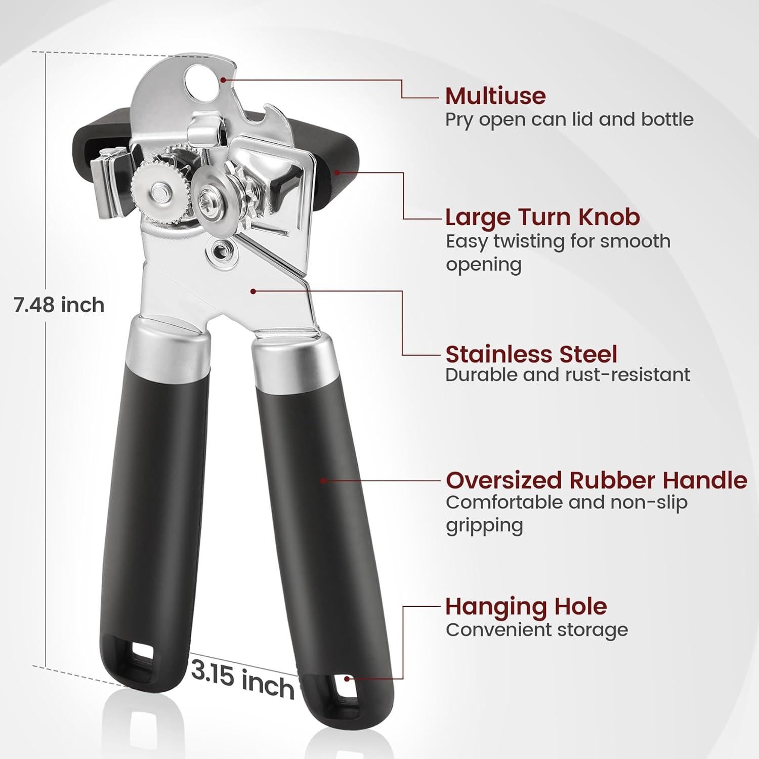 Abrelatas Manual Vayvnt de Acero Inoxidable con Imán y Mango de Goma