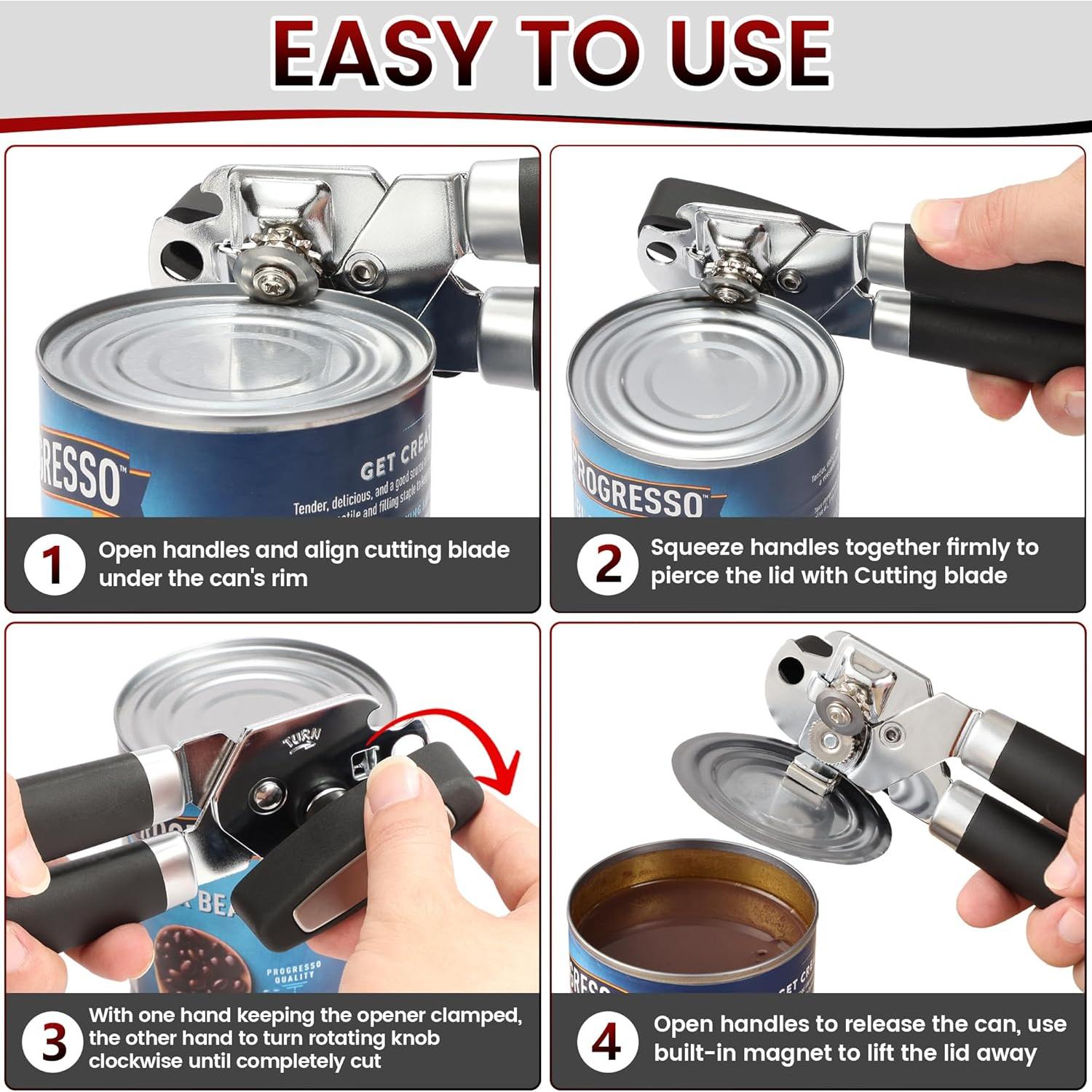 Abrelatas Manual Vayvnt de Acero Inoxidable con Imán y Mango de Goma