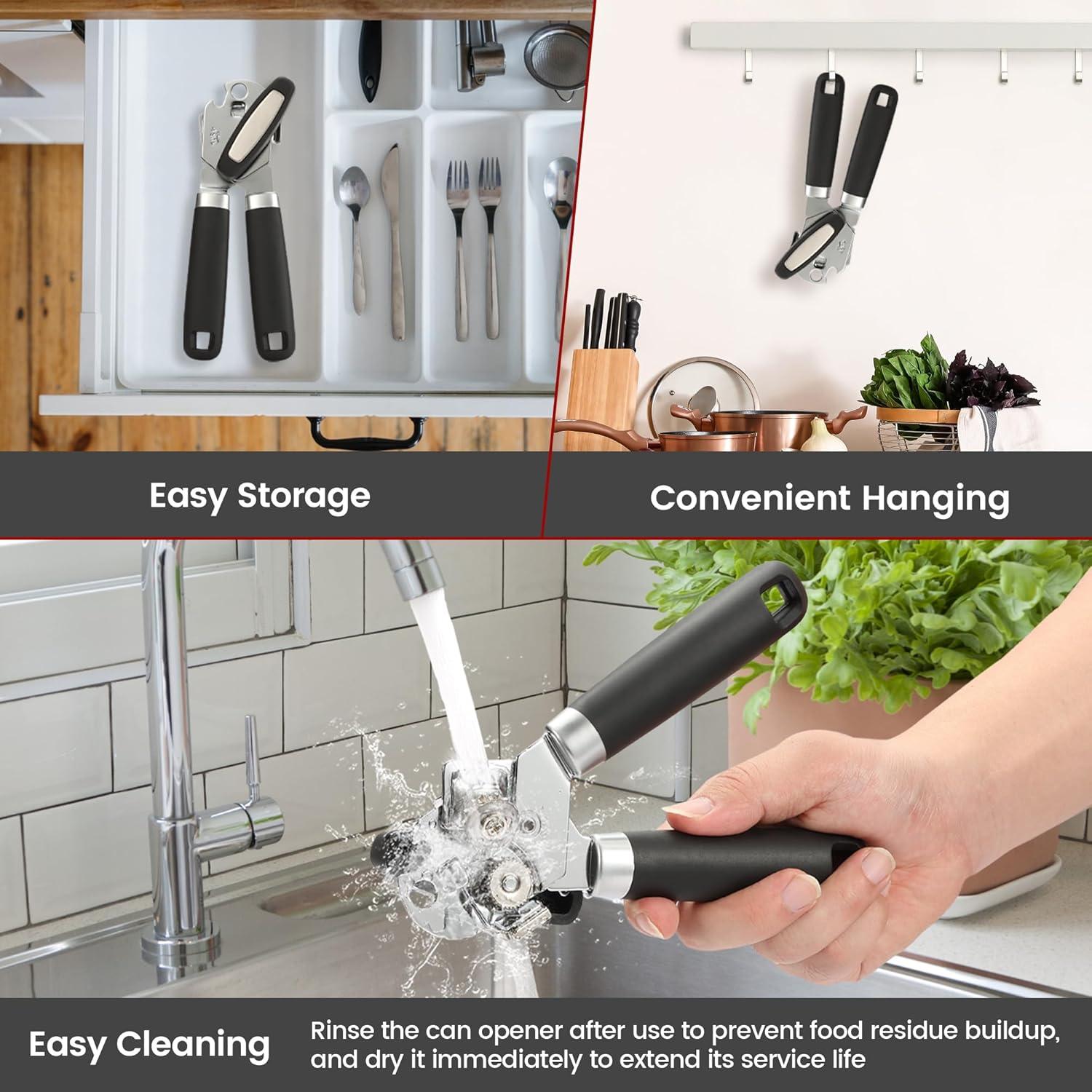 Abrelatas Manual Vayvnt de Acero Inoxidable con Imán y Mango de Goma