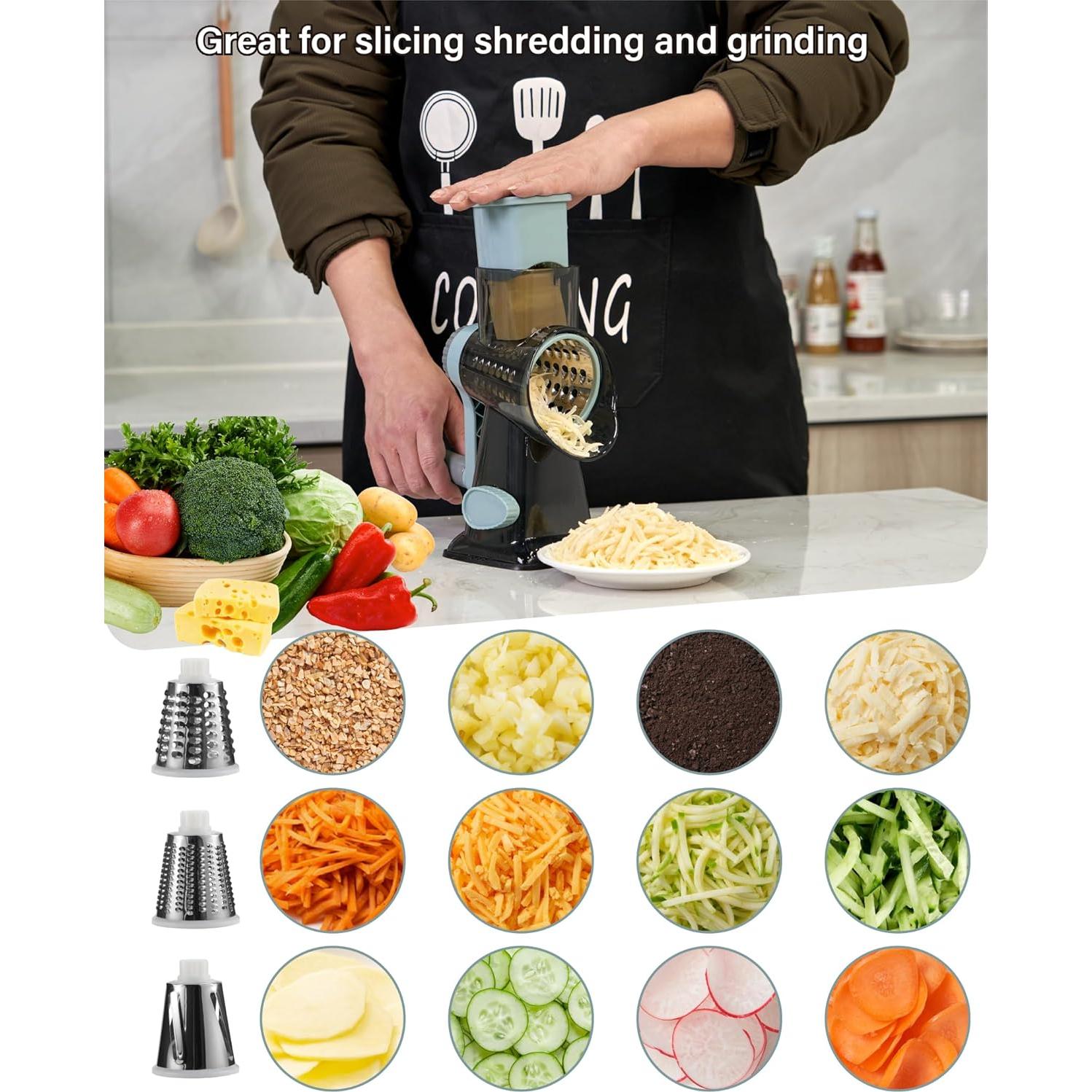 Rallador de Queso Rotatorio ALEXPHY con 3 Cuchillas y Base de Succión