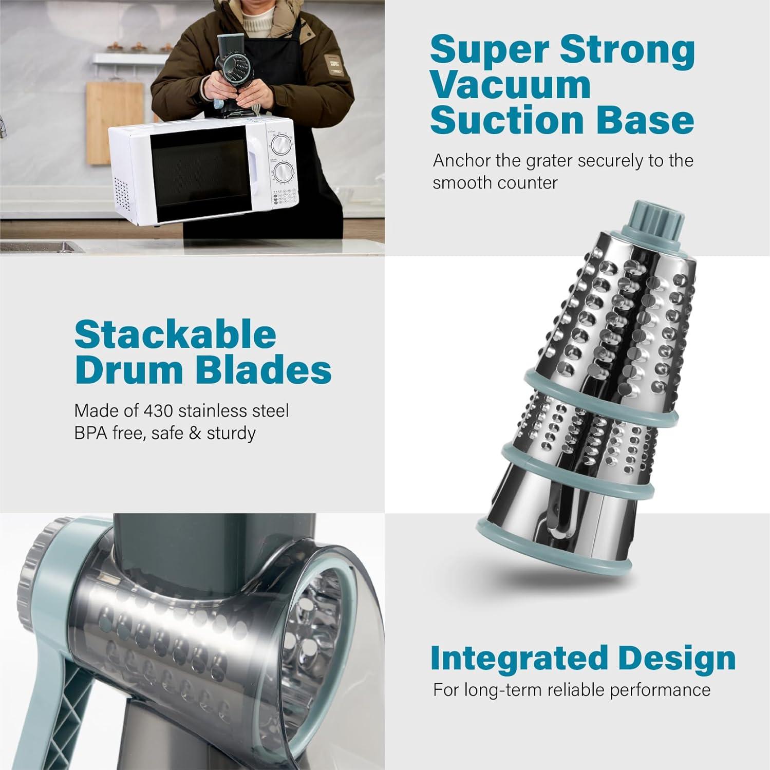 Rallador de Queso Rotatorio ALEXPHY con 3 Cuchillas y Base de Succión