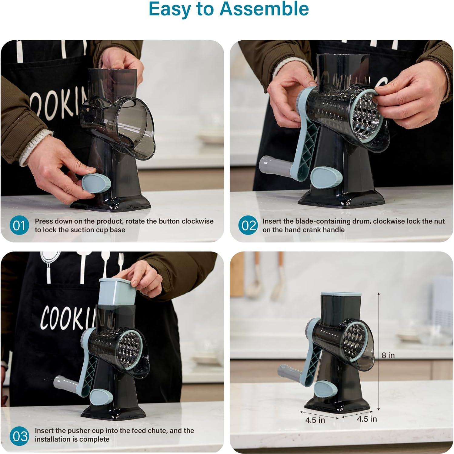 Rallador de Queso Rotatorio ALEXPHY con 3 Cuchillas y Base de Succión