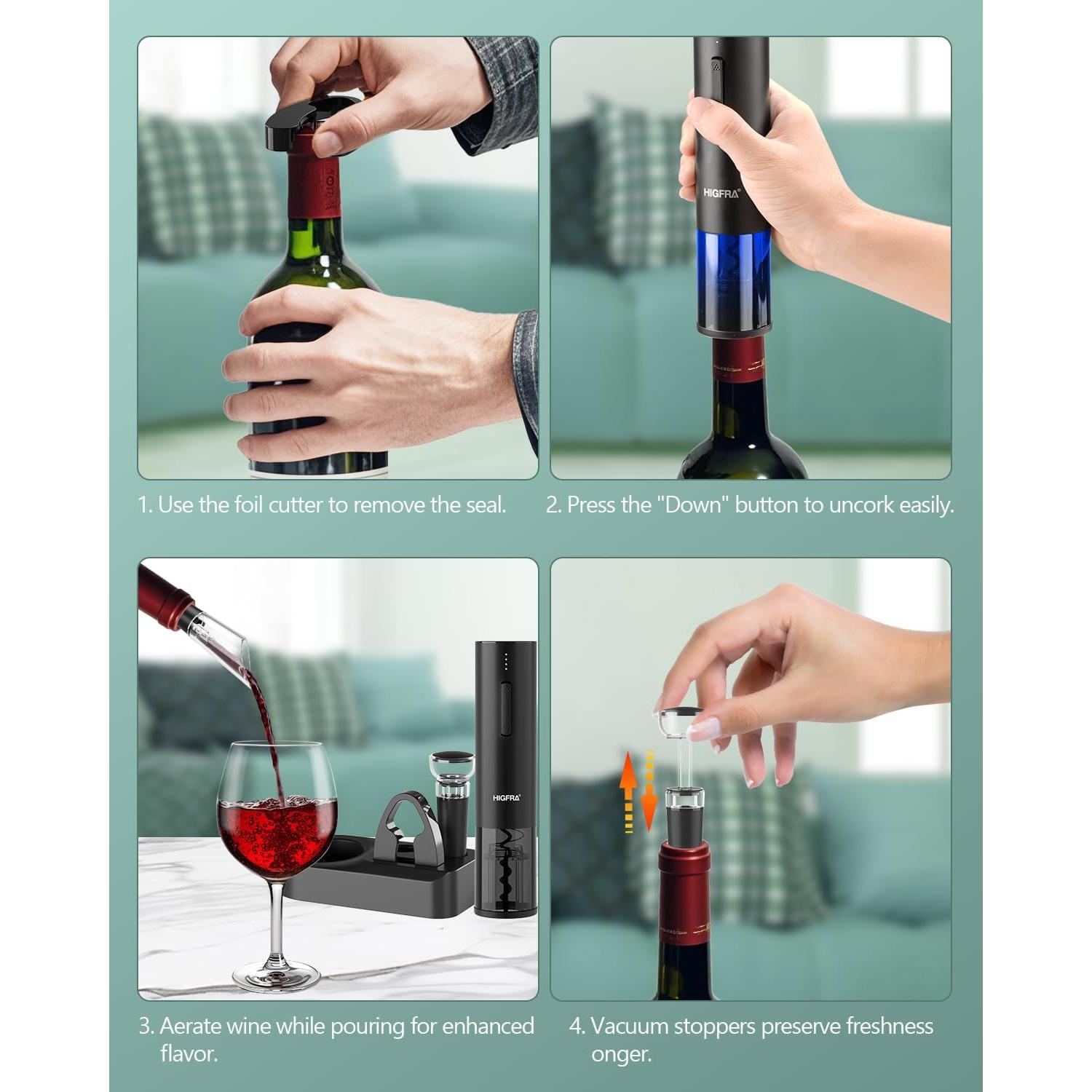Juego de Abridor de Vino Eléctrico Higfra con Accesorios 4 en 1