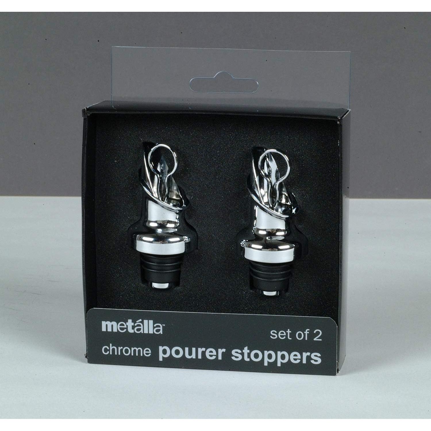 Juego de 2 Vertedores y Tapones de Vino Prodyne - Metal Cromado