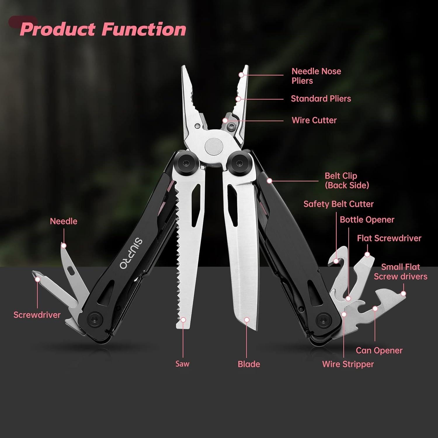 Cuchillo Multiherramienta SIUPRO SD-9 Rosa Plegable 14 Funciones