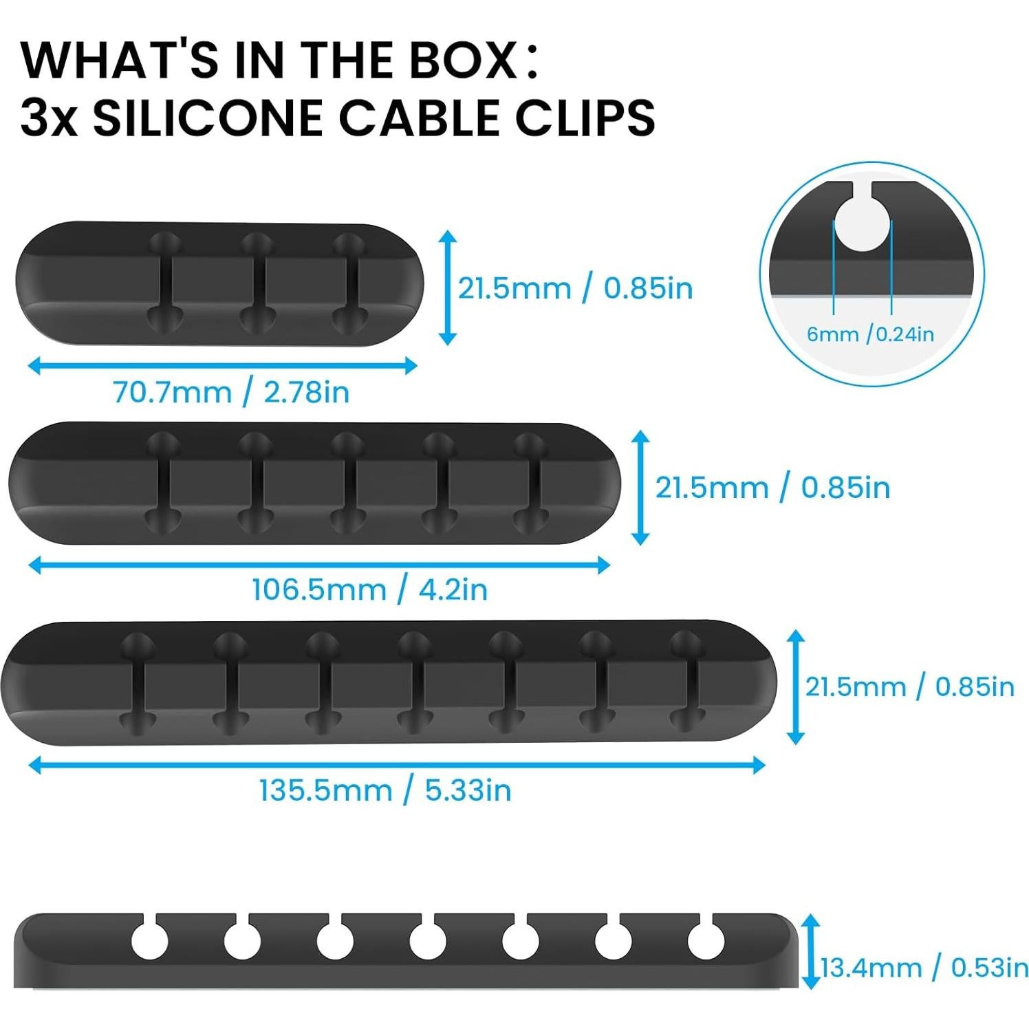 Clips Organizadores de Cables AhaStyle - Paquete de 3 - Negro